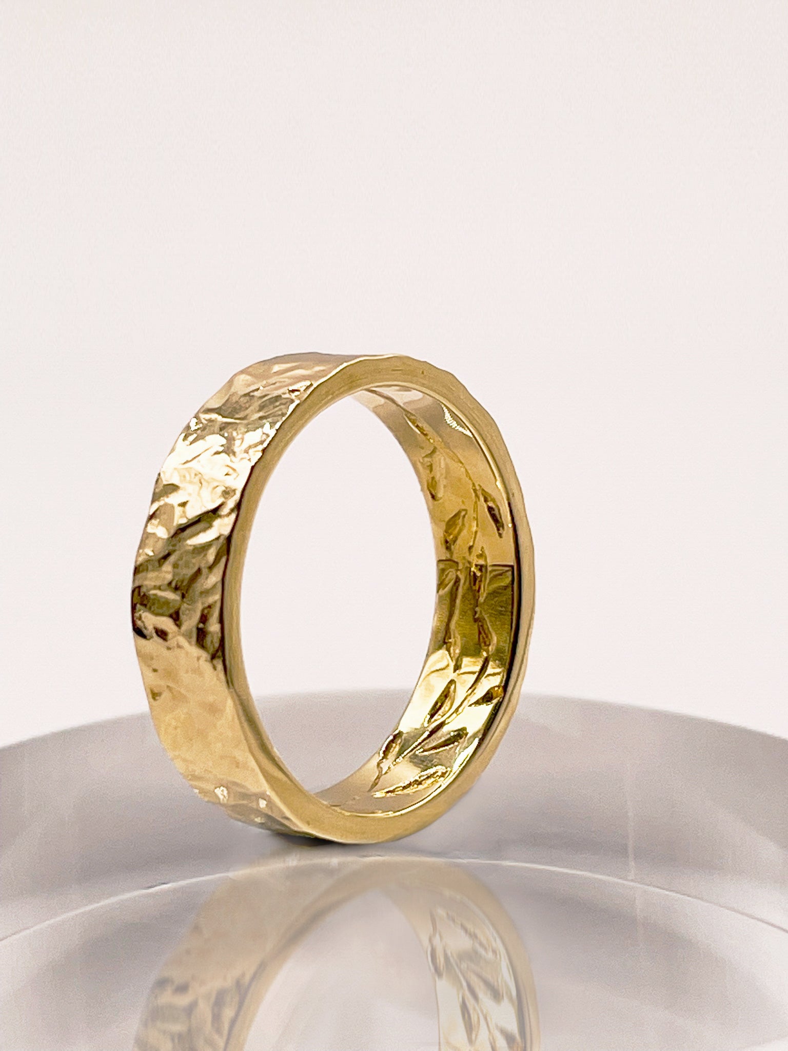 Non Traditional Unisex Wedding Ring with Inner Leaves Engravement No.5