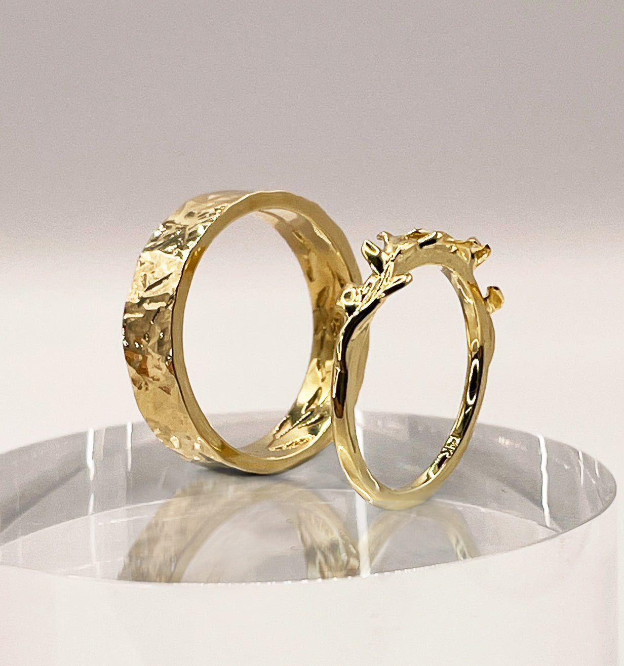 Unique Leaves and Vines Matching Wedding Ring Set for Couples (2 pieces) -Gold Leaves Rings