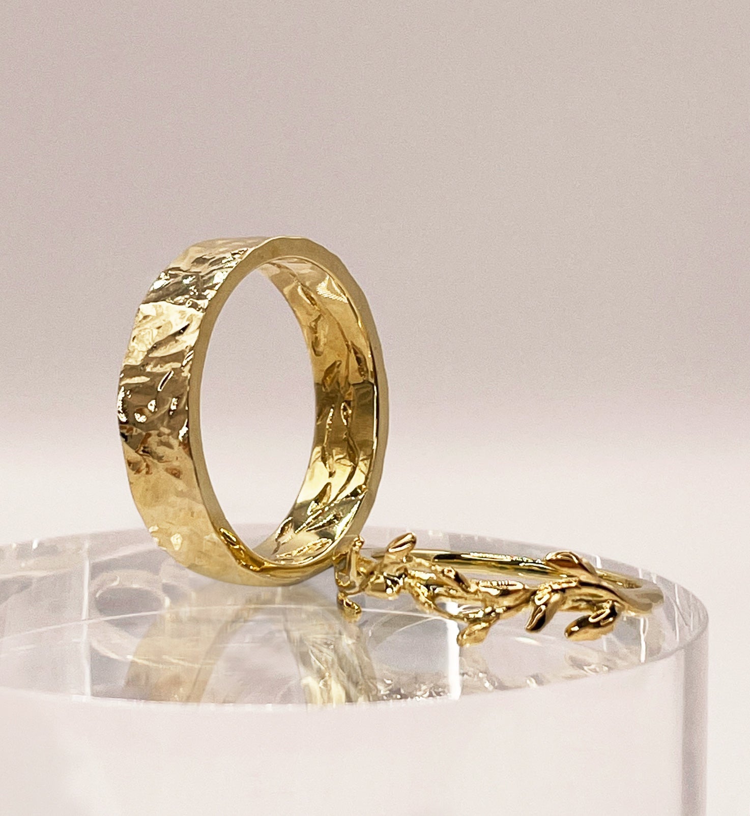 Unique Leaves and Vines Matching Wedding Ring Set for Couples (2 pieces) -Gold Leaves Rings