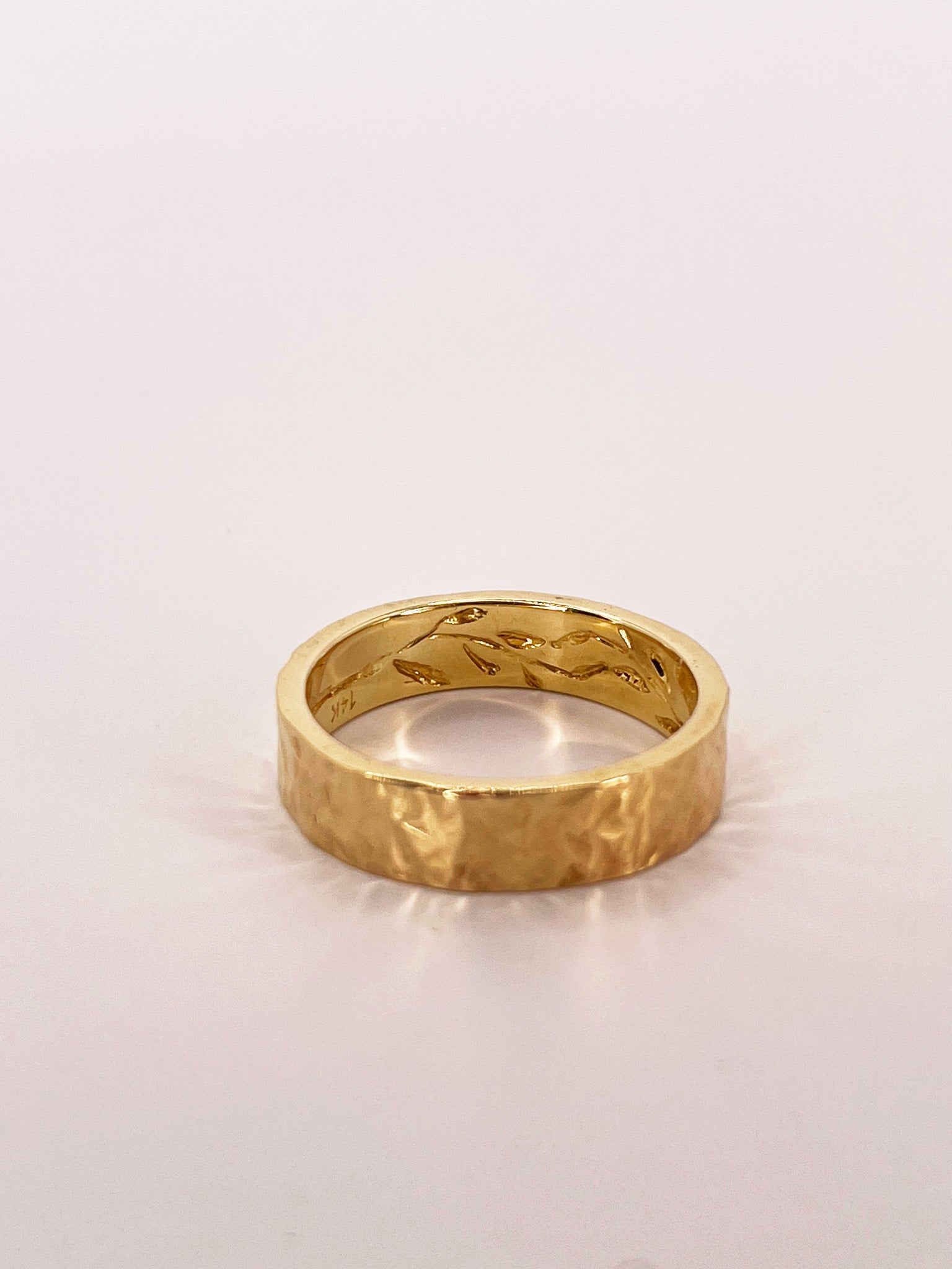 Non Traditional Unisex Wedding Ring with Inner Leaves Engravement No.5