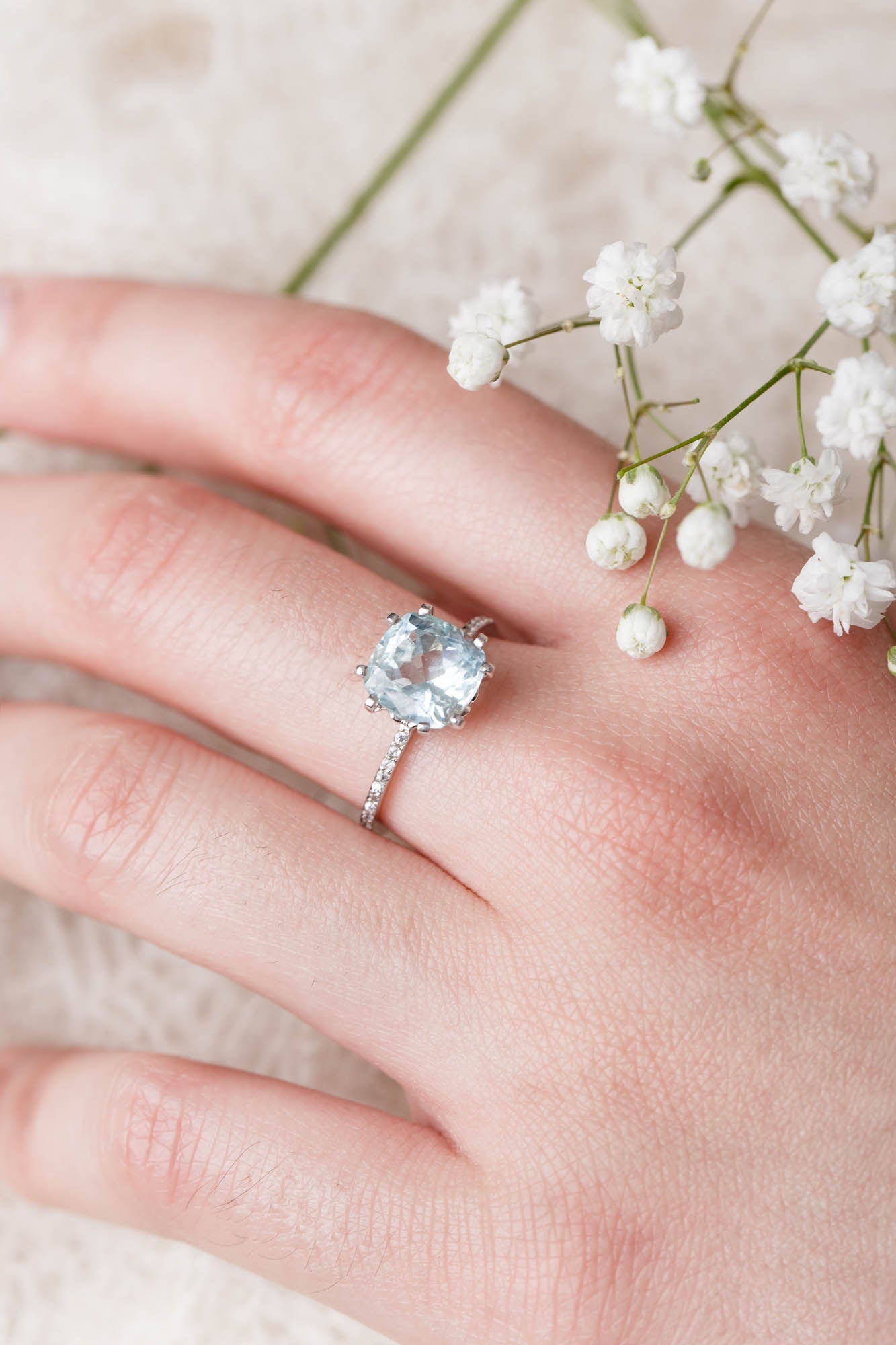 Art Deco Heart Shape Aquamarine Engagement Ring - Roelavi