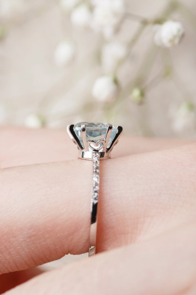 Art Deco Heart Shape Aquamarine Engagement Ring