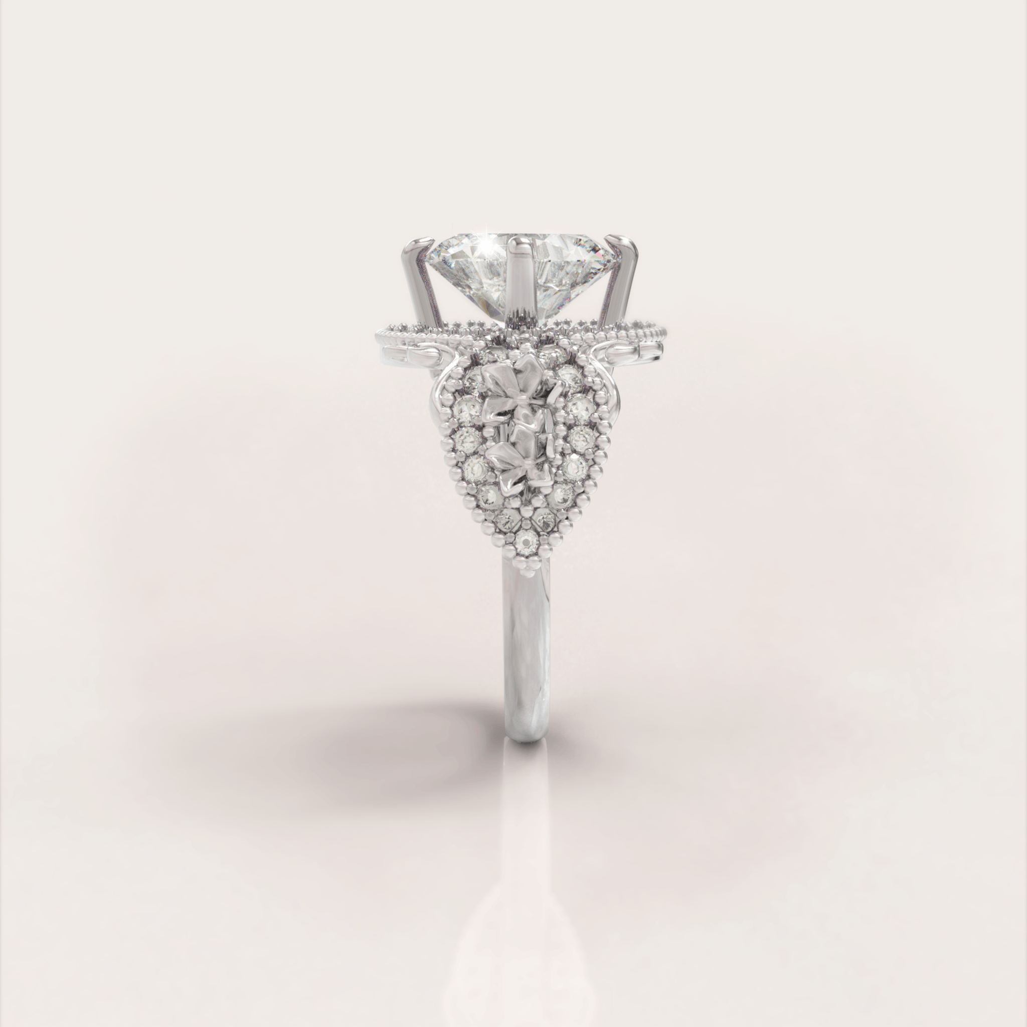 Art Deco Majestic Nature Engagement Ring No.42 in White Gold - Moissanite/Topaz - Roelavi
