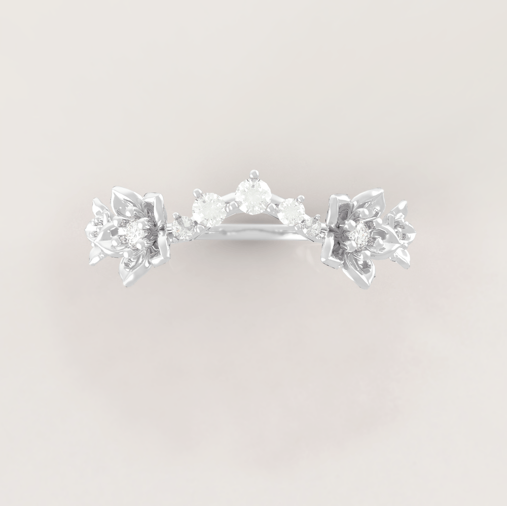 Flower Tiara Wedding Ring No.9 in White Gold - Diamond
