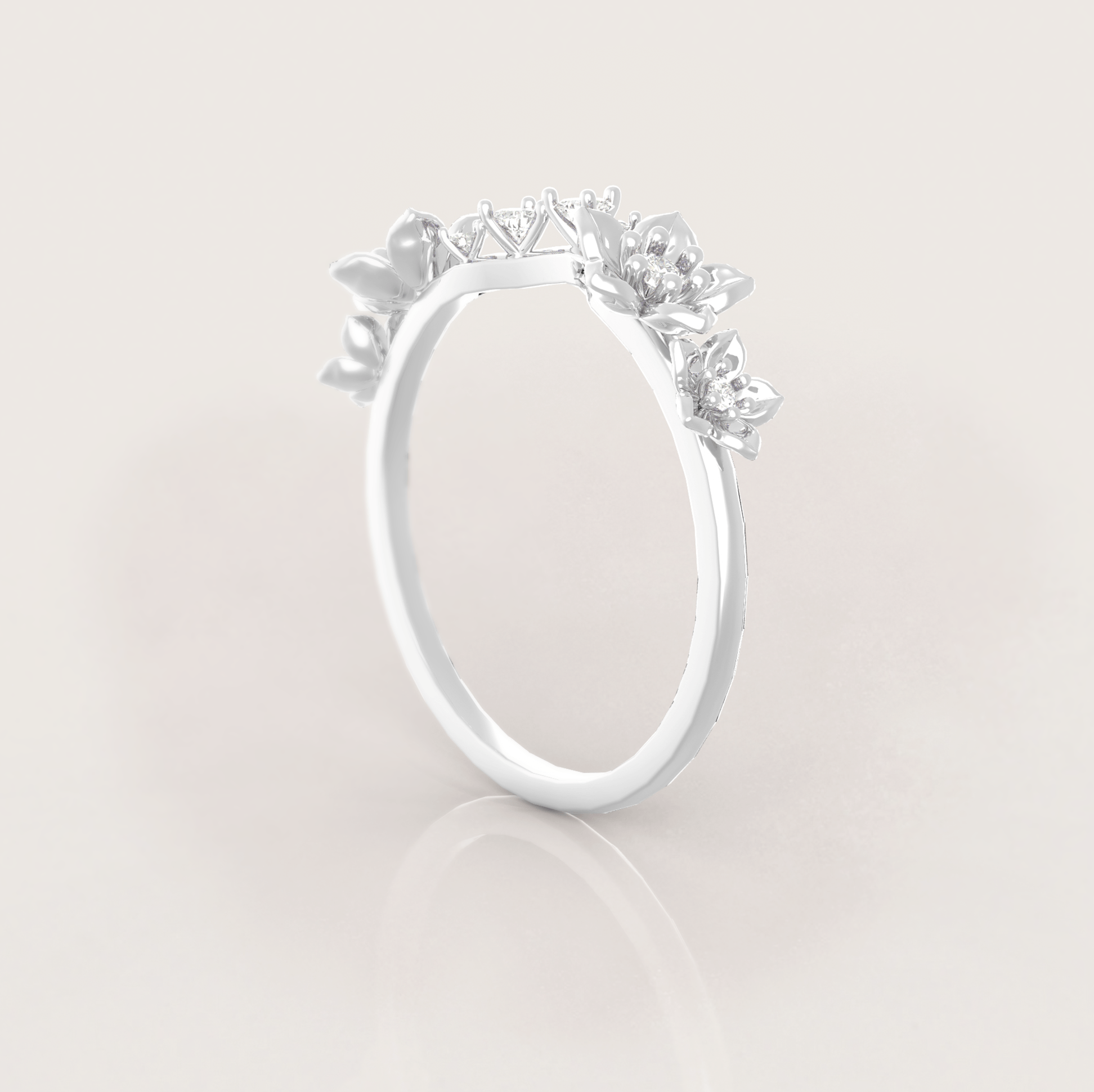 Flower Tiara Wedding Ring No.9 in White Gold - Diamond - Roelavi