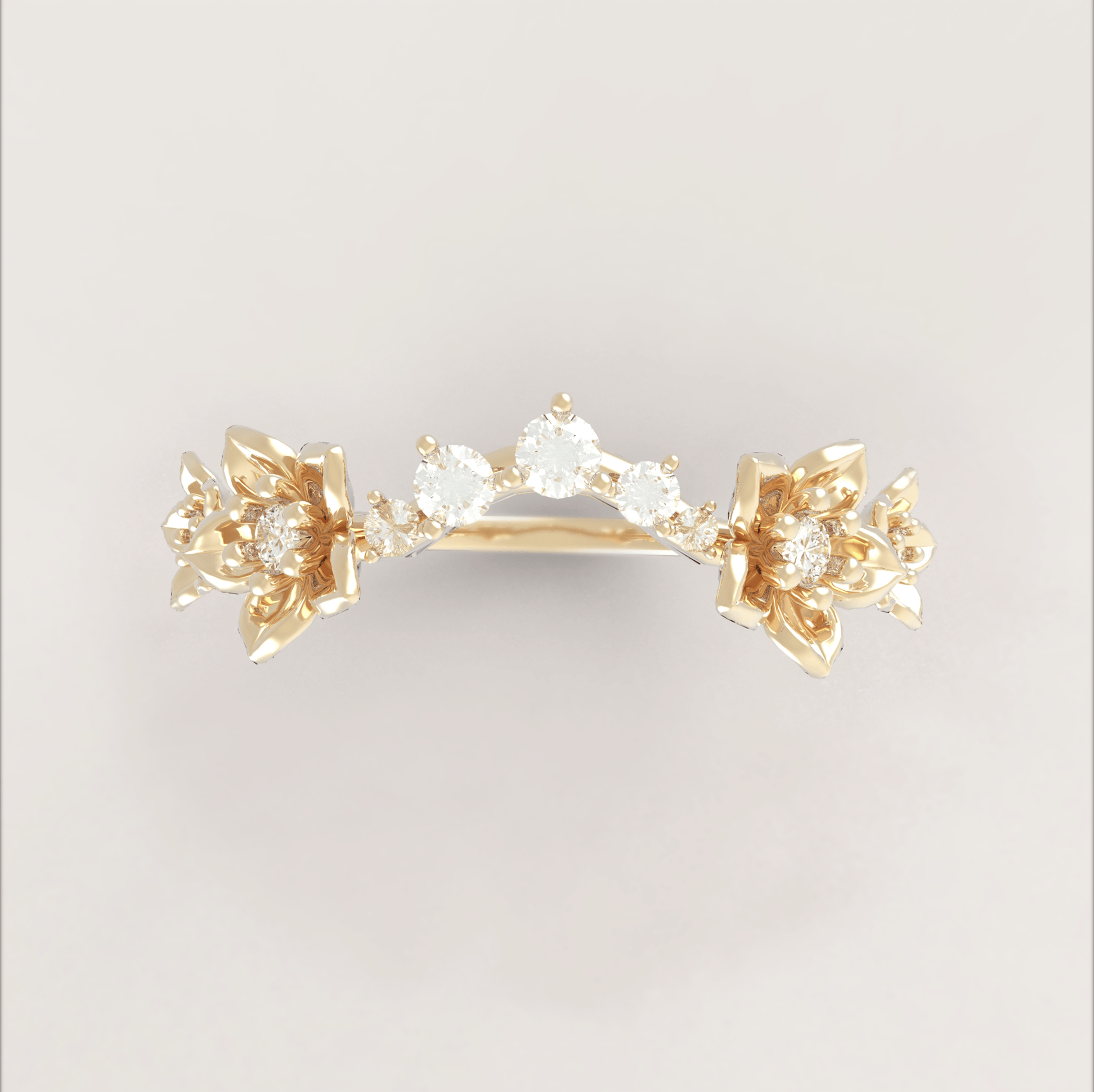 Flower Tiara Wedding Ring No.9 in Yellow Gold - Diamond - Roelavi