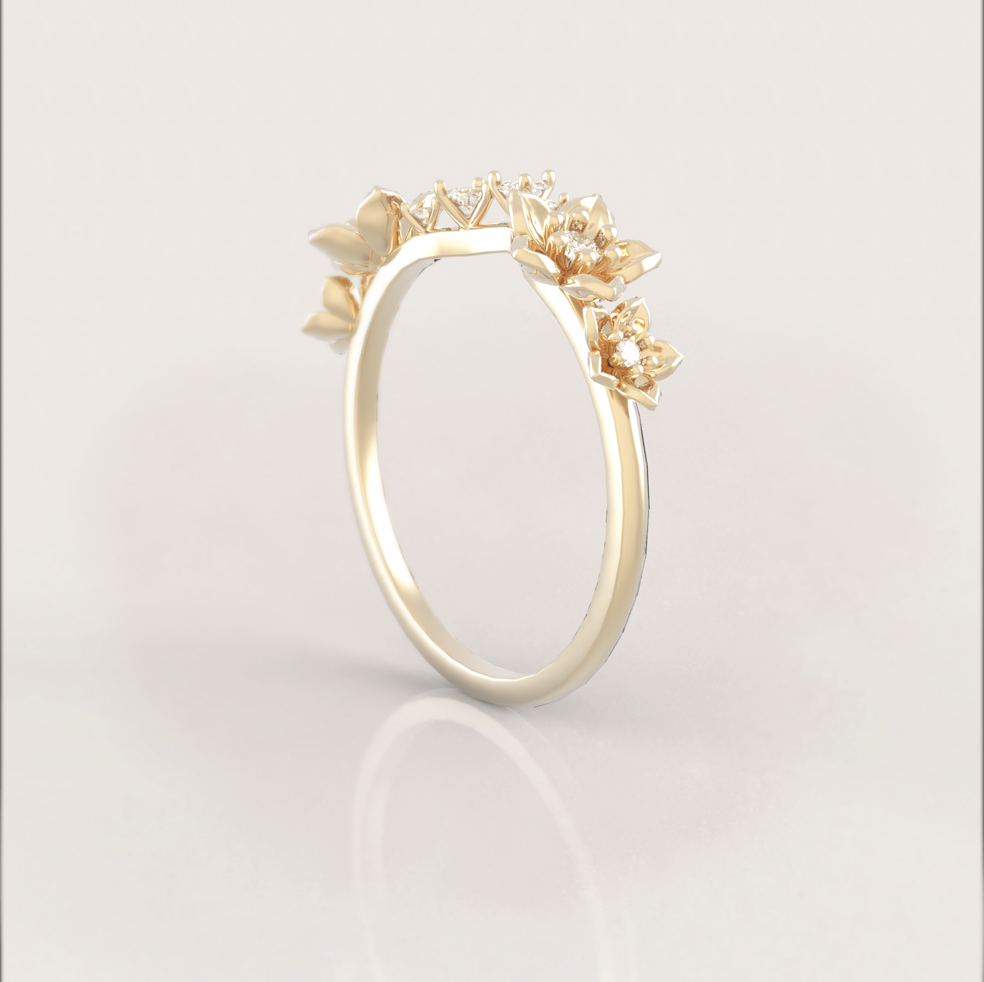 Flower Tiara Wedding Ring No.9 in Yellow Gold - Diamond - Roelavi