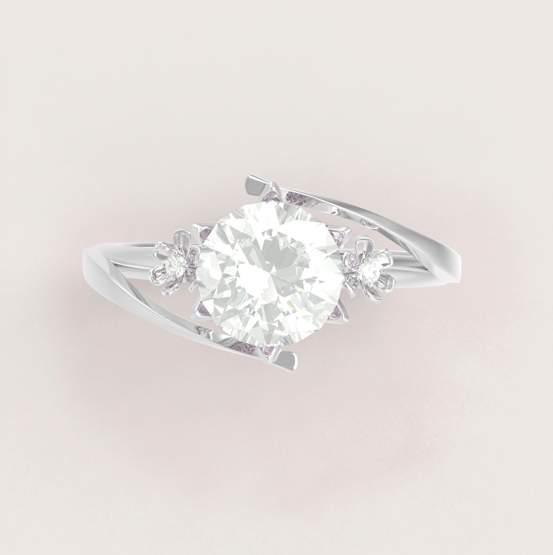 Rhombus Flowers Engagement Ring No.46 in White Gold - Moissanite/Diamond