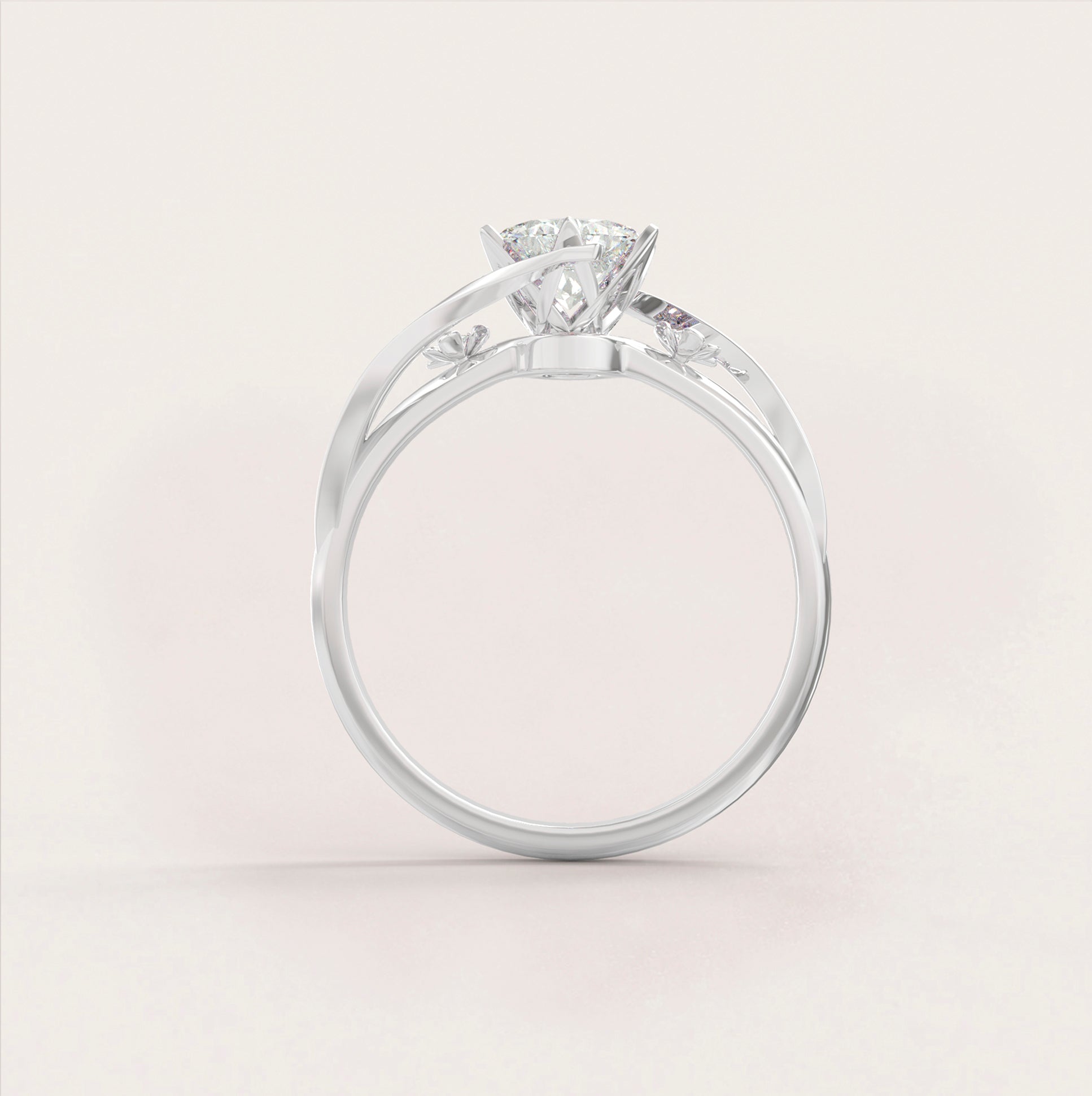 Rhombus Flowers Engagement Ring No.46 in White Gold - Moissanite/Diamond