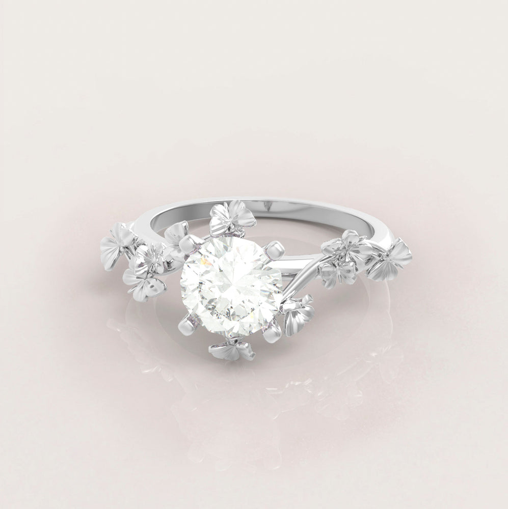 Unique Butterflies Engagement Ring No.72 in White Gold - Moissanite/Diamond