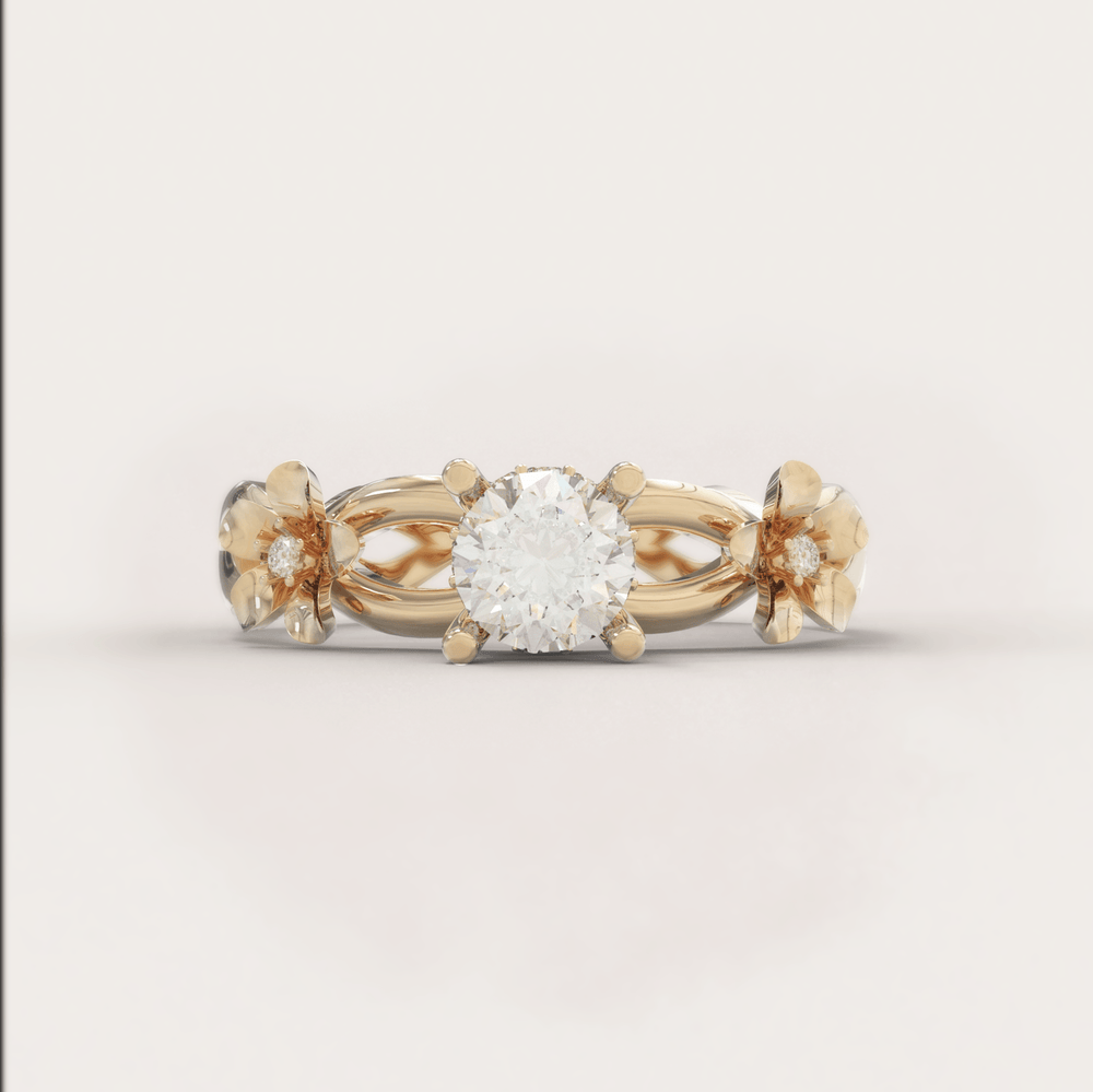 Unique Cherry Blossom Ring No.8 in Yellow Gold - Moissanite/Diamond - Roelavi