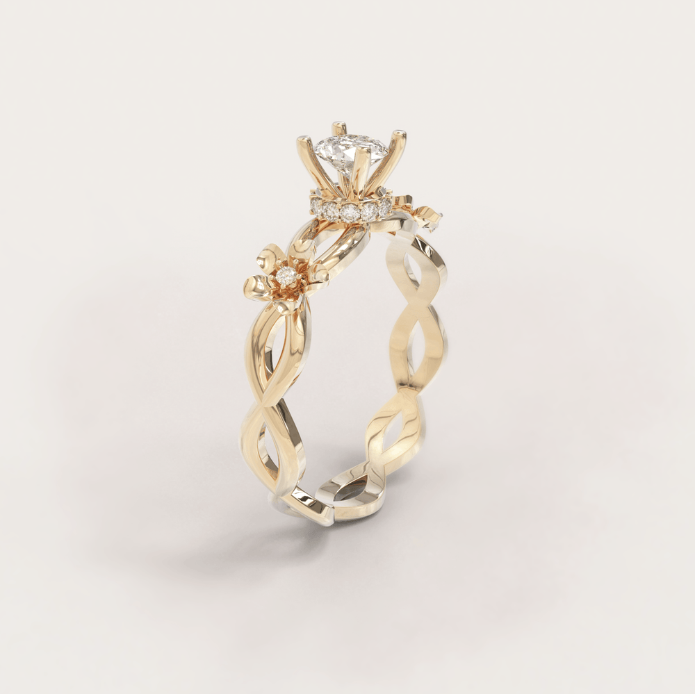 Unique Cherry Blossom Ring No.8 in Yellow Gold - Moissanite/Diamond