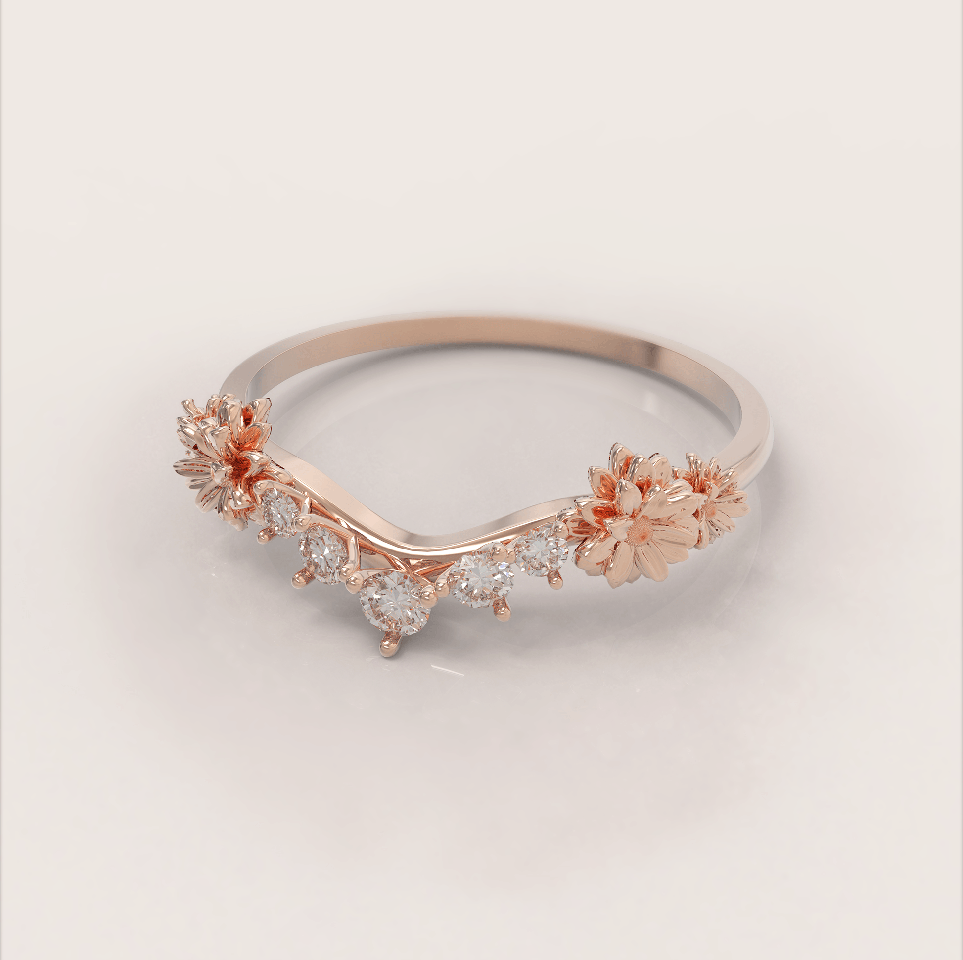 Unique Daisy Engagement Ring No.45 Rose Gold - Diamond - Roelavi