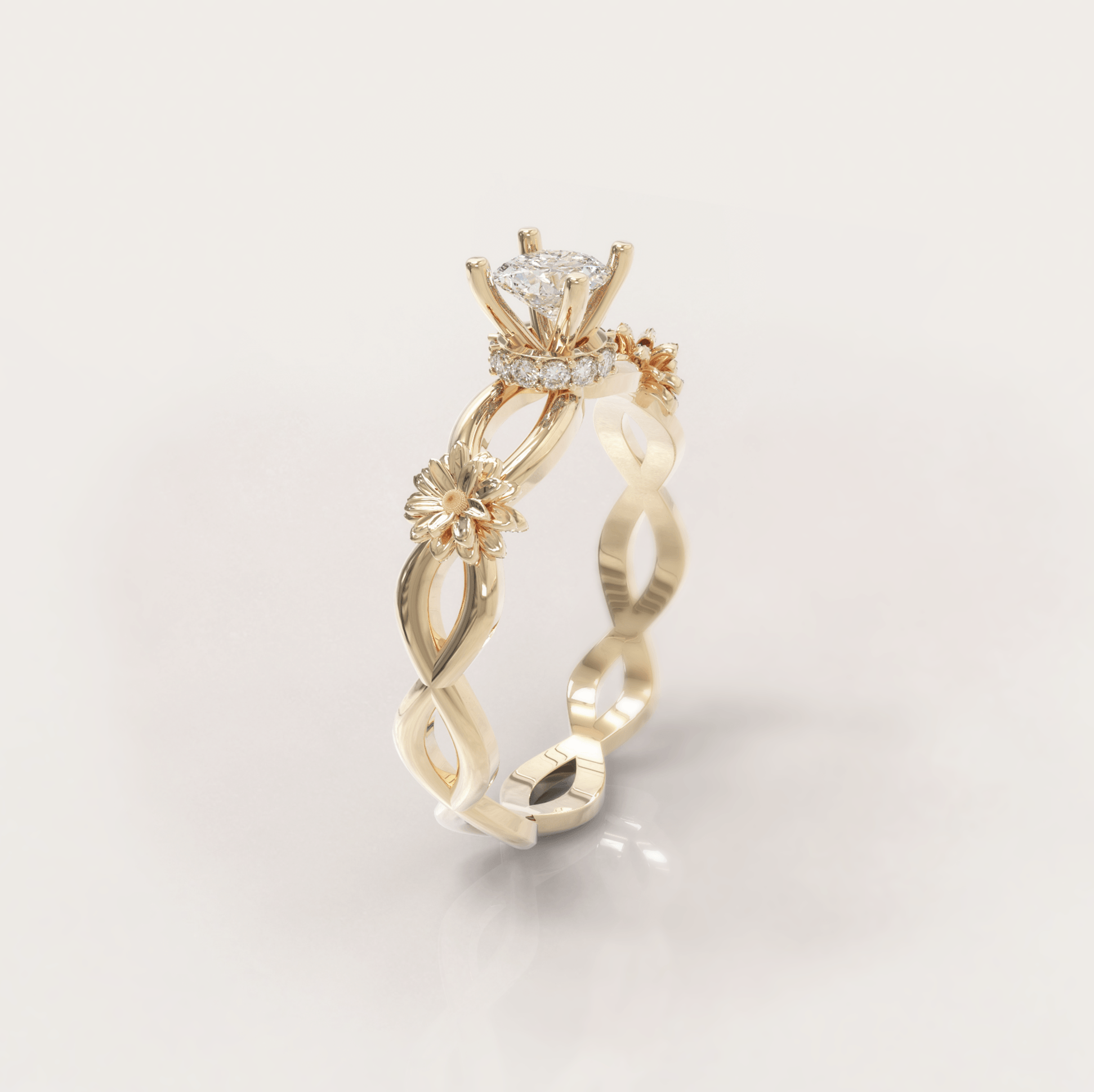 Unique Daisy Ring No.8 in Yellow Gold - Moissanite/Diamond - Roelavi