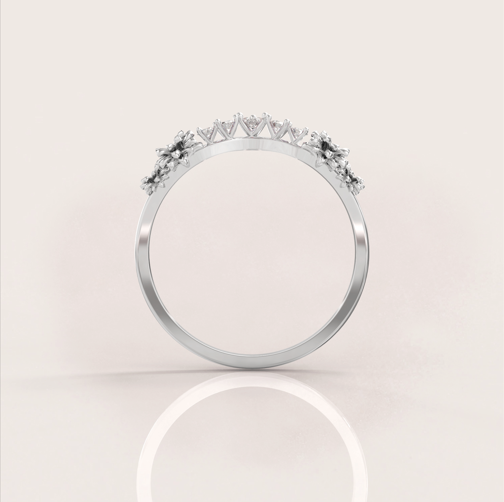 Unique Daisy Wedding Ring No.45 in White Gold - Diamond - Roelavi