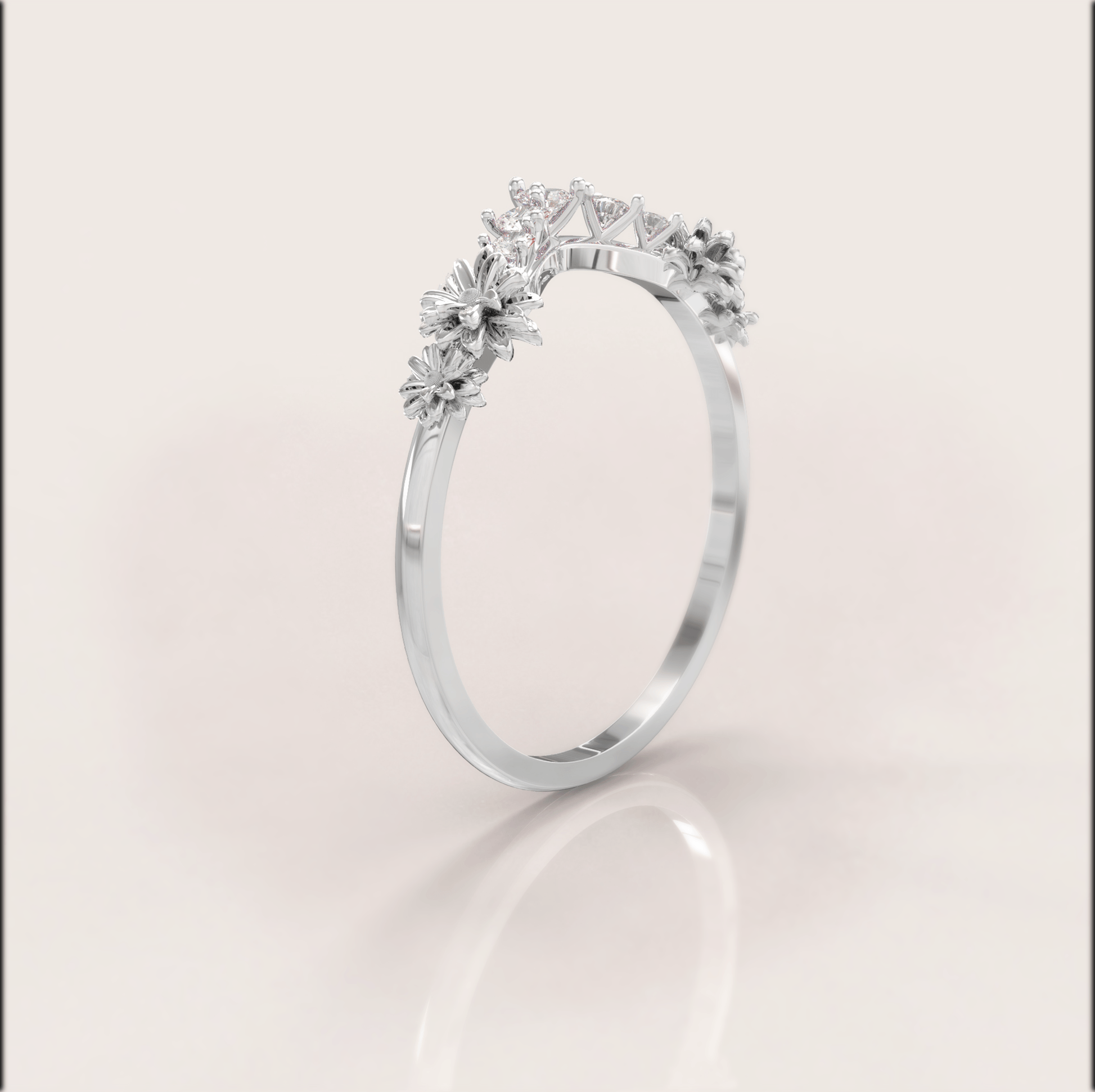 Unique Daisy Wedding Ring No.45 in White Gold - Diamond - Roelavi