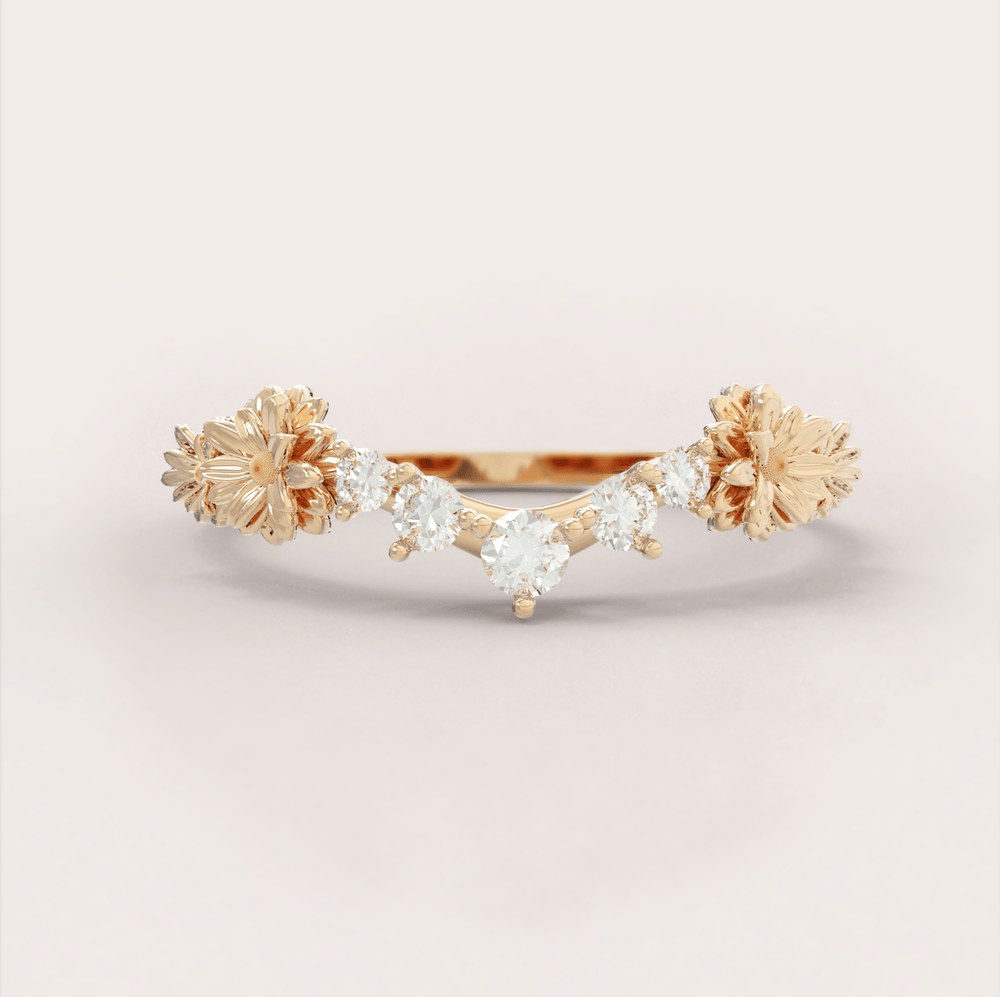 Unique Daisy Wedding Ring No.45 Yellow Gold - Diamond