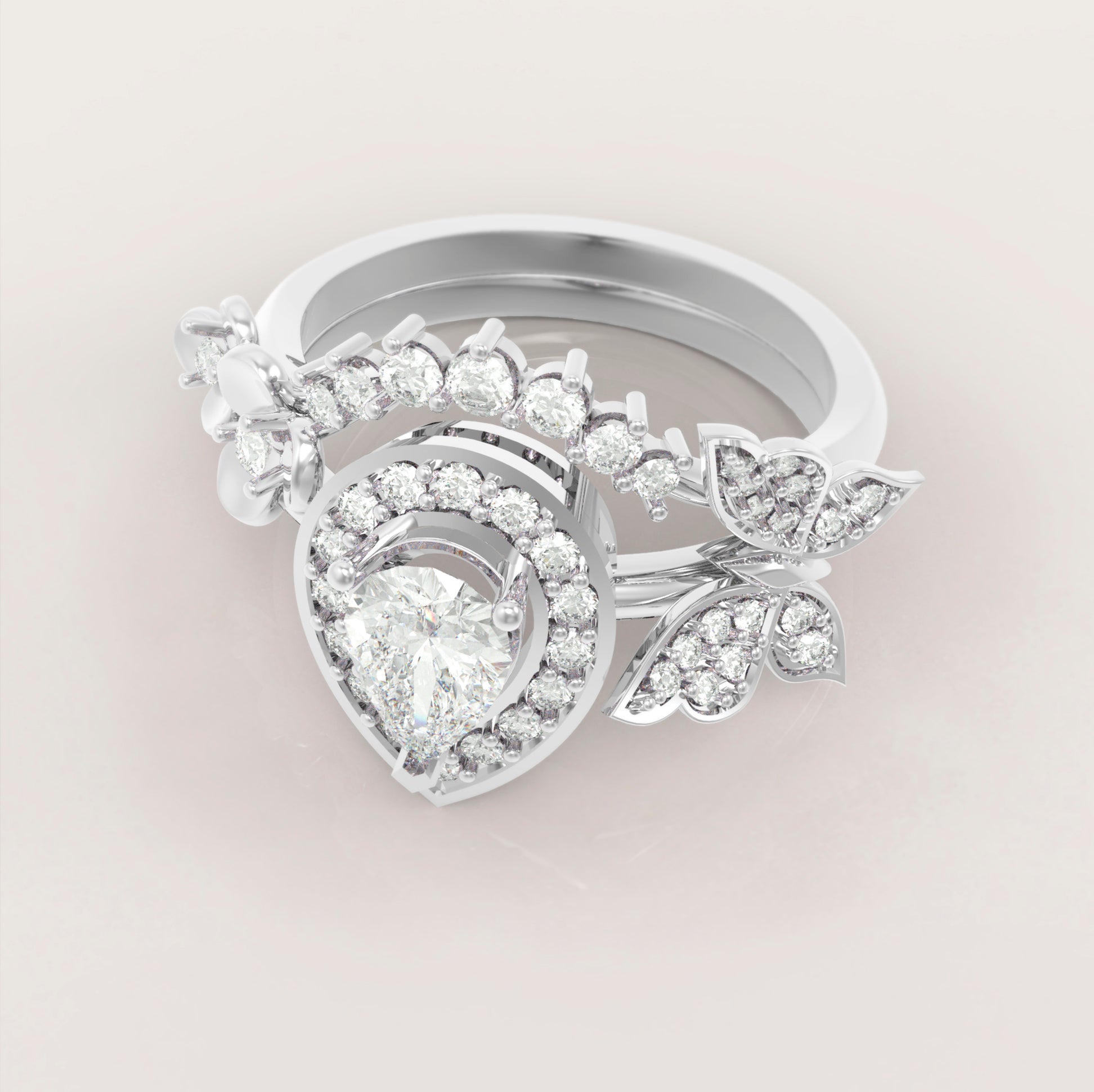 Unique Fancy Butterfly Engagement Ring Set No.2 in White Gold - Diamond/Moissanite - Roelavi