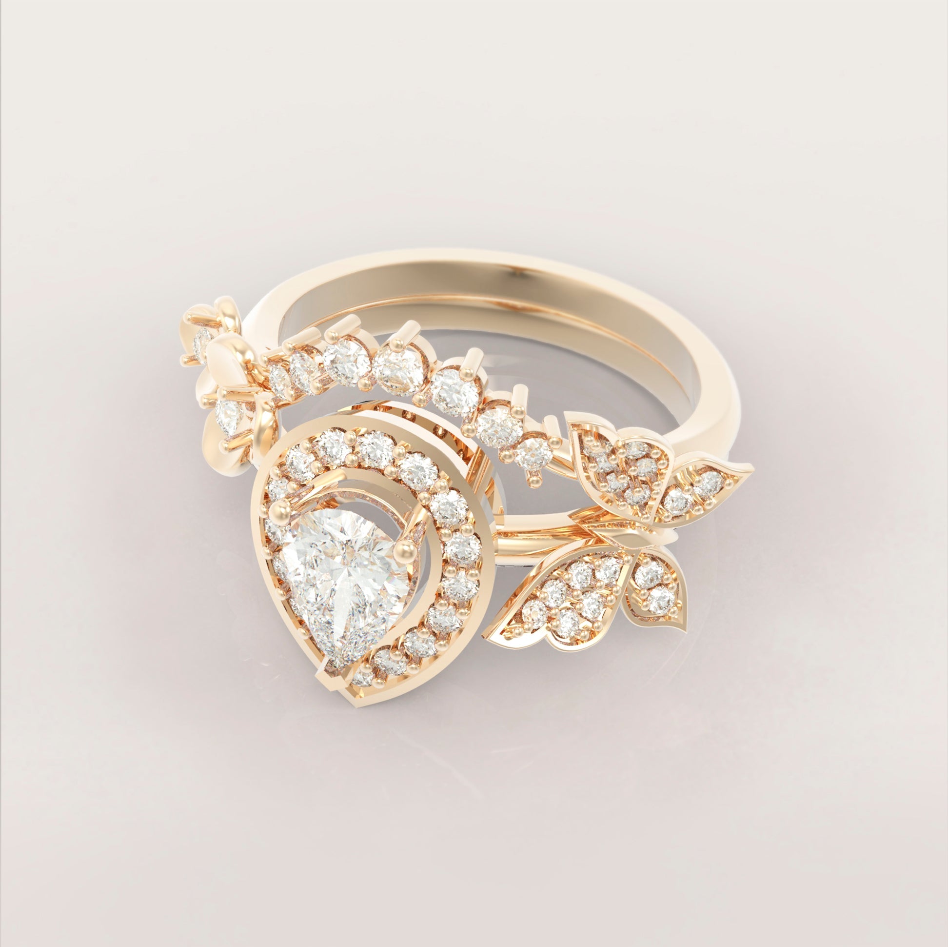 Unique Fancy Butterfly Engagement Ring Set No.2 in Yellow Gold - Diamond/Moissanite - Roelavi