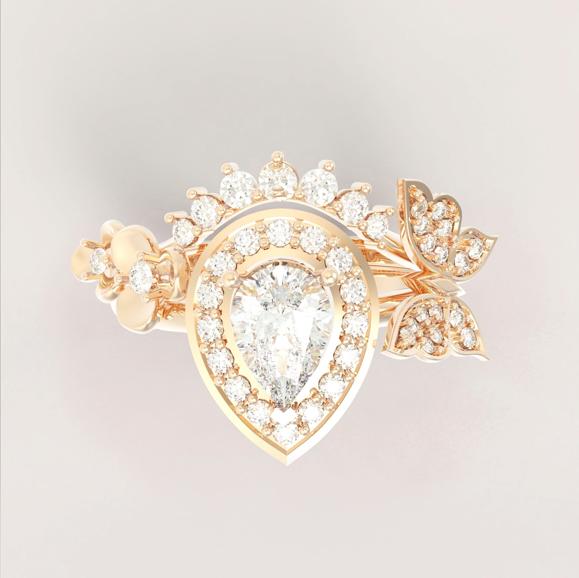 Unique Fancy Butterfly Engagement Ring Set No.2 in Yellow Gold - Diamond/Moissanite - Roelavi