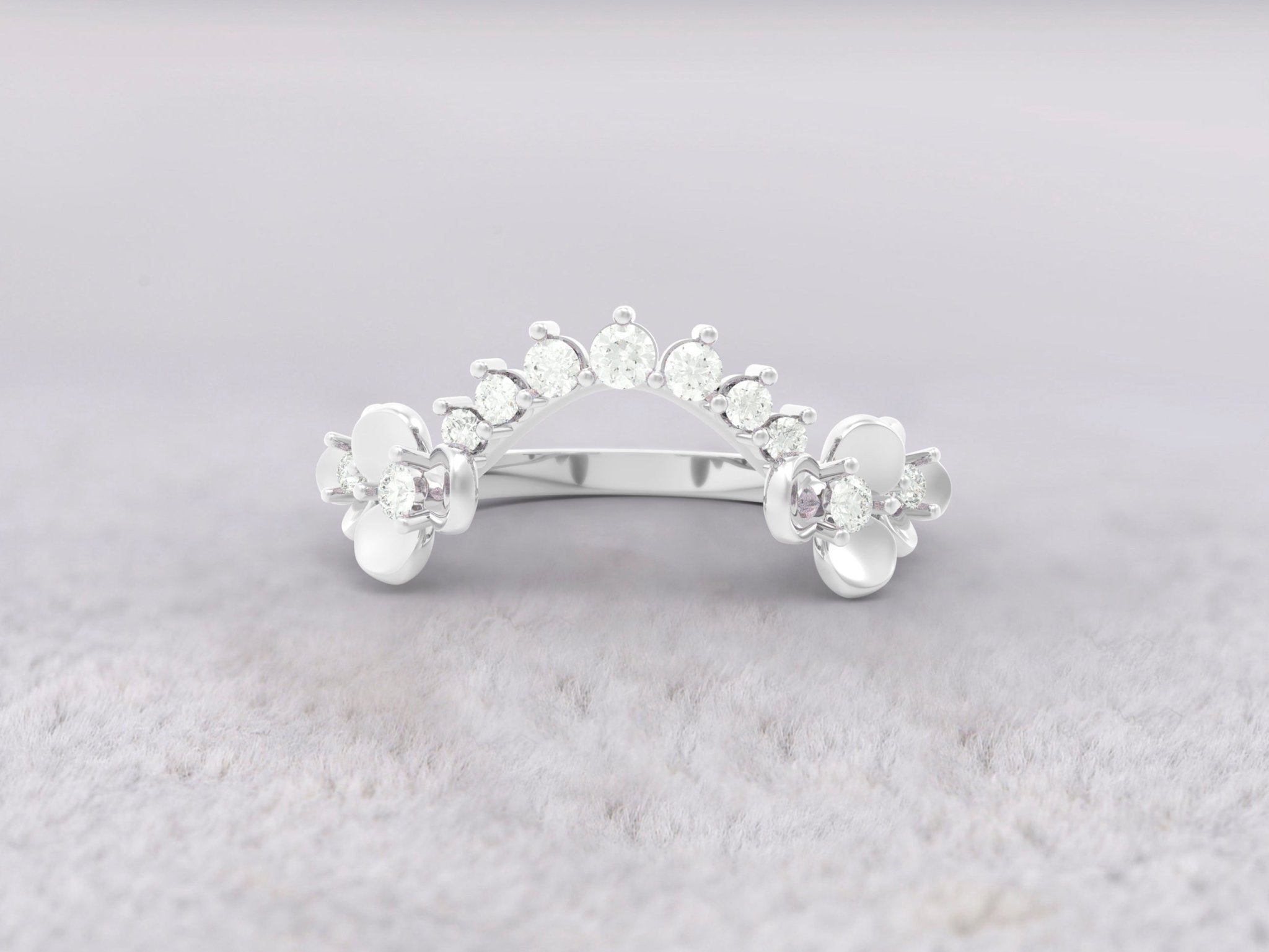Unique Fancy Floral Tiara Ring Set No.73 in White Gold - Diamond/Moissanite - Roelavi