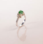 Unique Flower Engagement Ring No.1 White Band/Yellow Flower Gold - Emerald