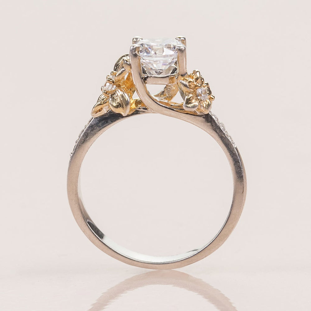 Unique Flower Engagement Ring No.1 White Band/Yellow Flower Gold - Morganite - Roelavi