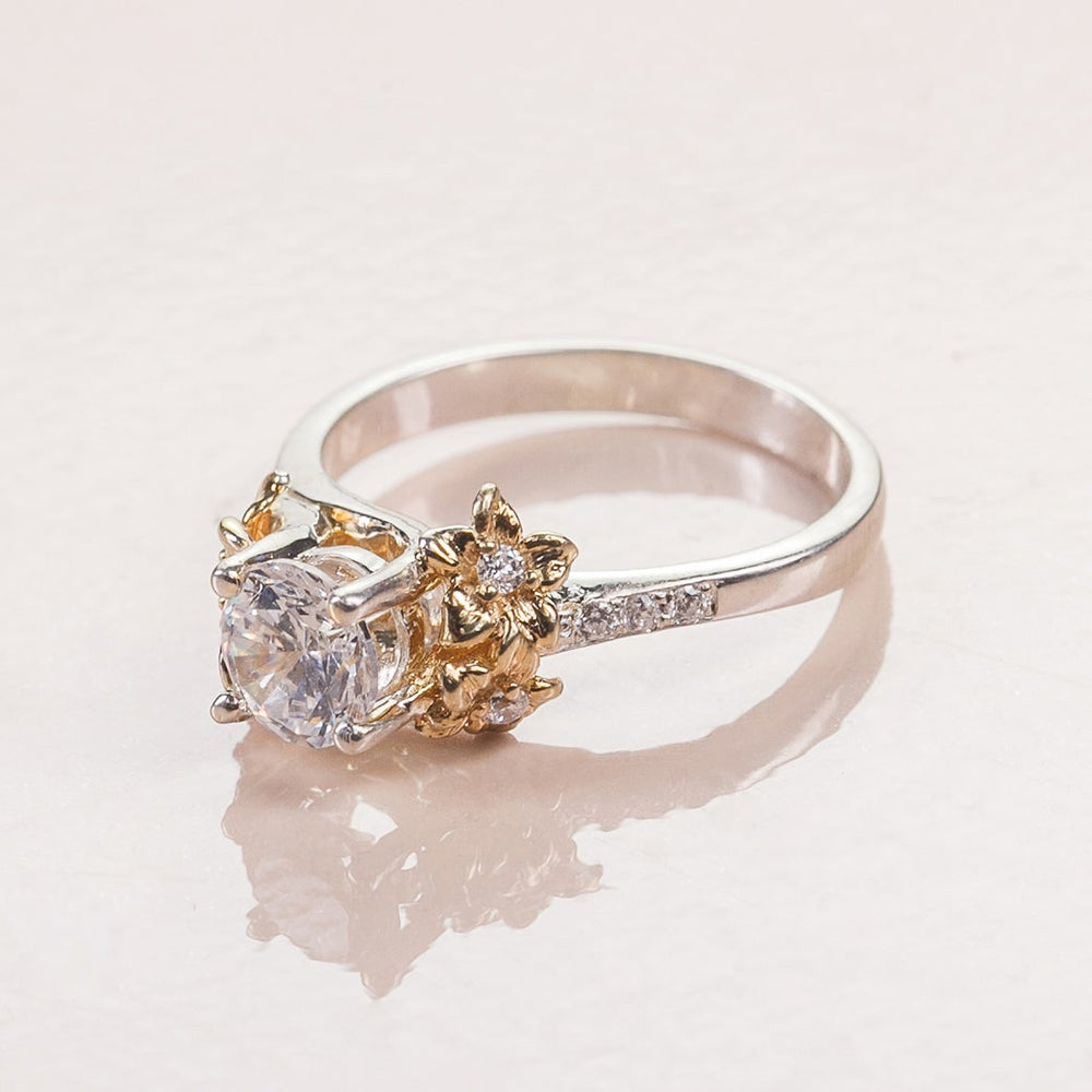 Unique Flower Engagement Ring No.1 White Band/Yellow Flower Gold - Morganite - Roelavi