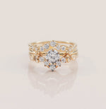 Unique Flower Engagement Ring Set No.1 Yellow Gold - Moissanite/Diamond