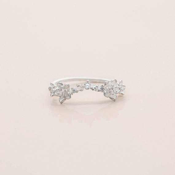 Unique Flower Engagement Ring Set No.2 White Gold - Moissanite/Diamond - Roelavi