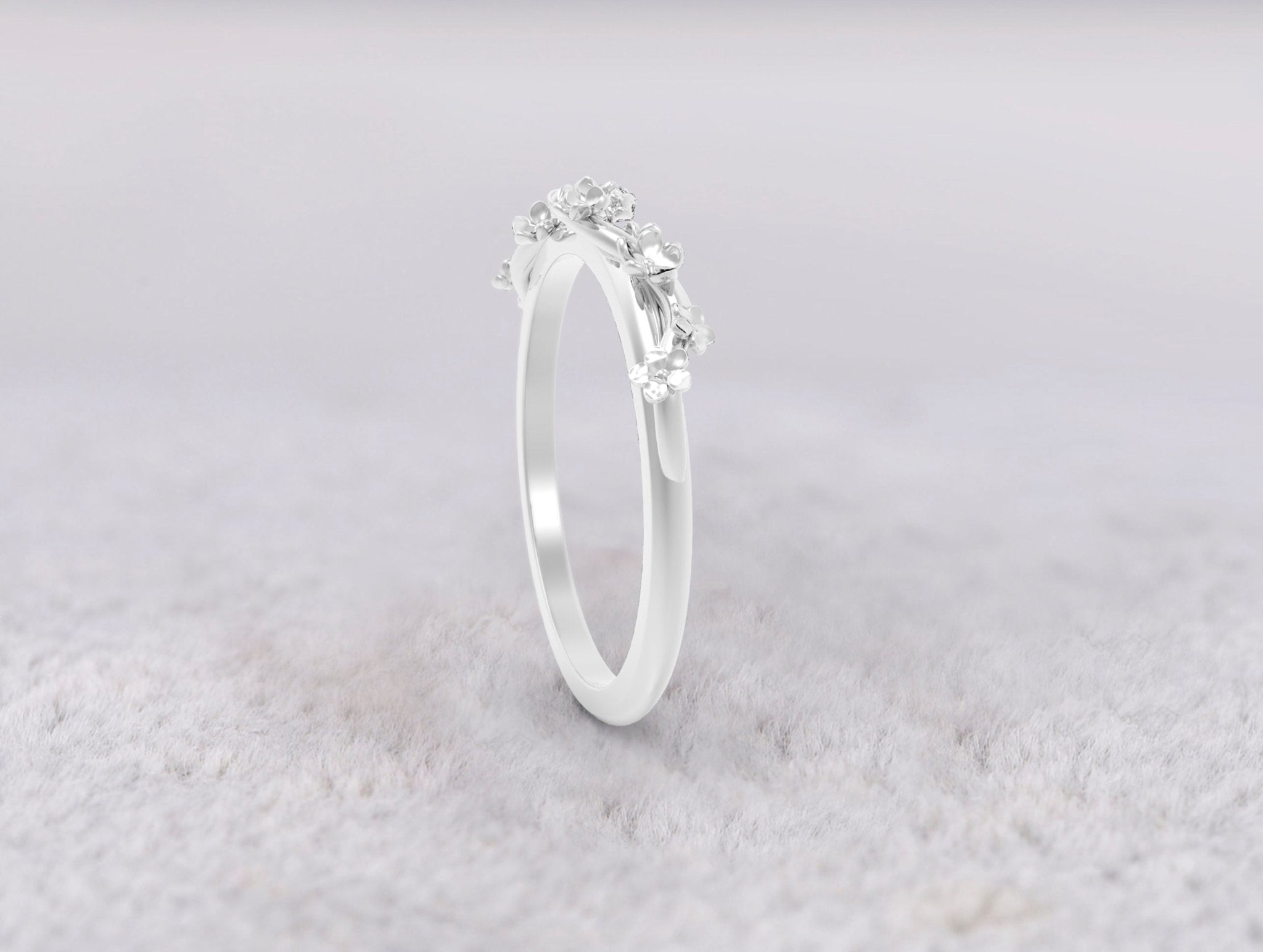 Unique Flowers and Buds Wedding Ring No.69 in White Gold - Roelavi