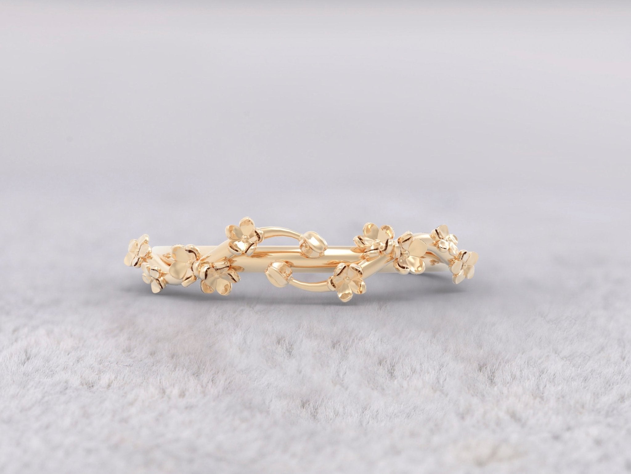 Unique Flowers and Buds Wedding Ring No.69 in Yellow Gold - Roelavi