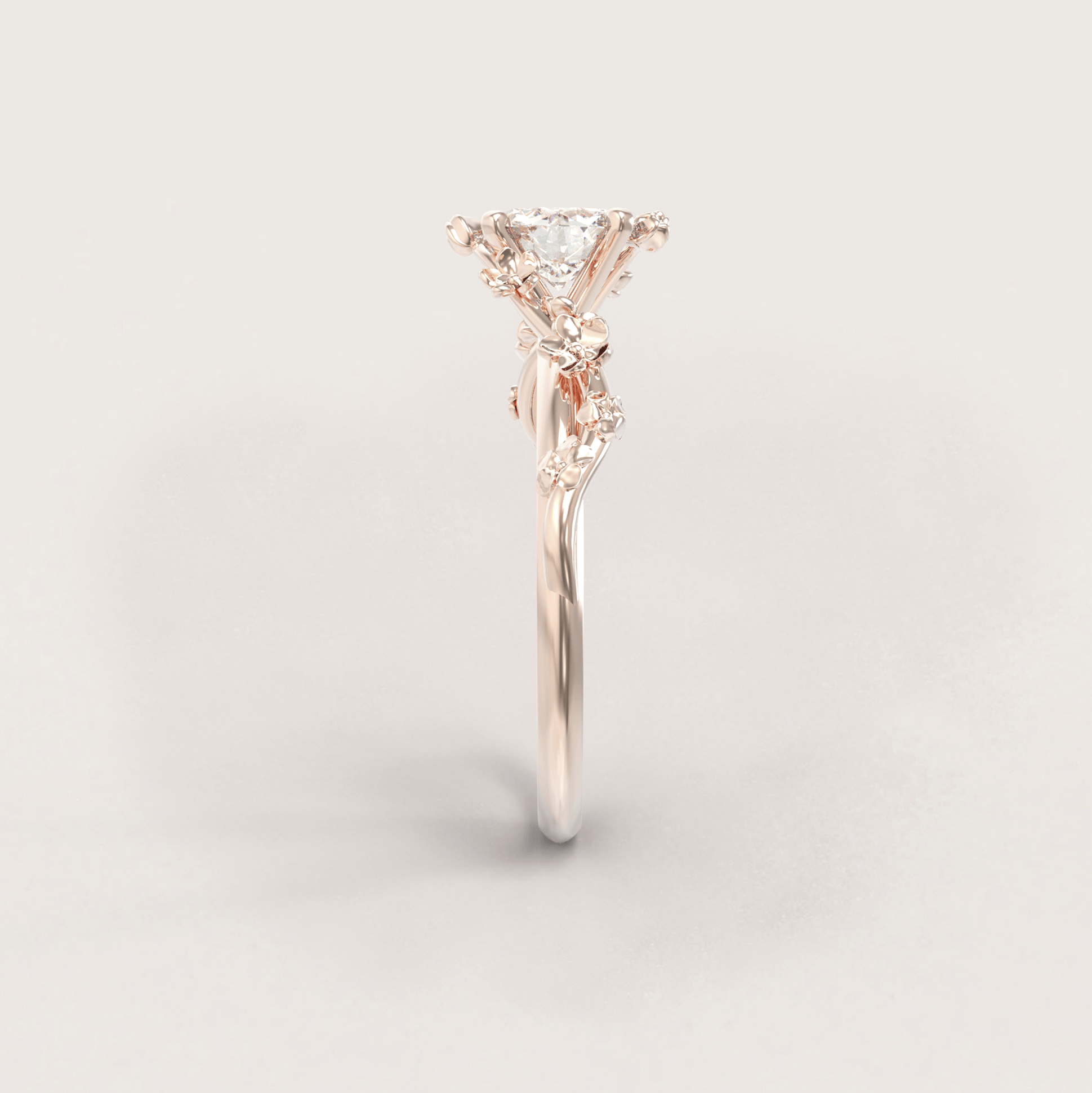 Unique Flowers Engagement Ring No.6 in Rose Gold - Moissanite/Diamond - Roelavi