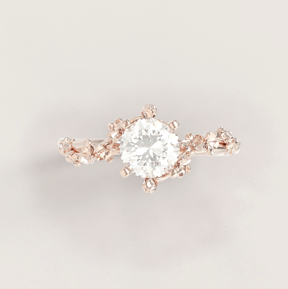 Unique Flowers Engagement Ring No.6 in Rose Gold - Moissanite/Diamond - Roelavi