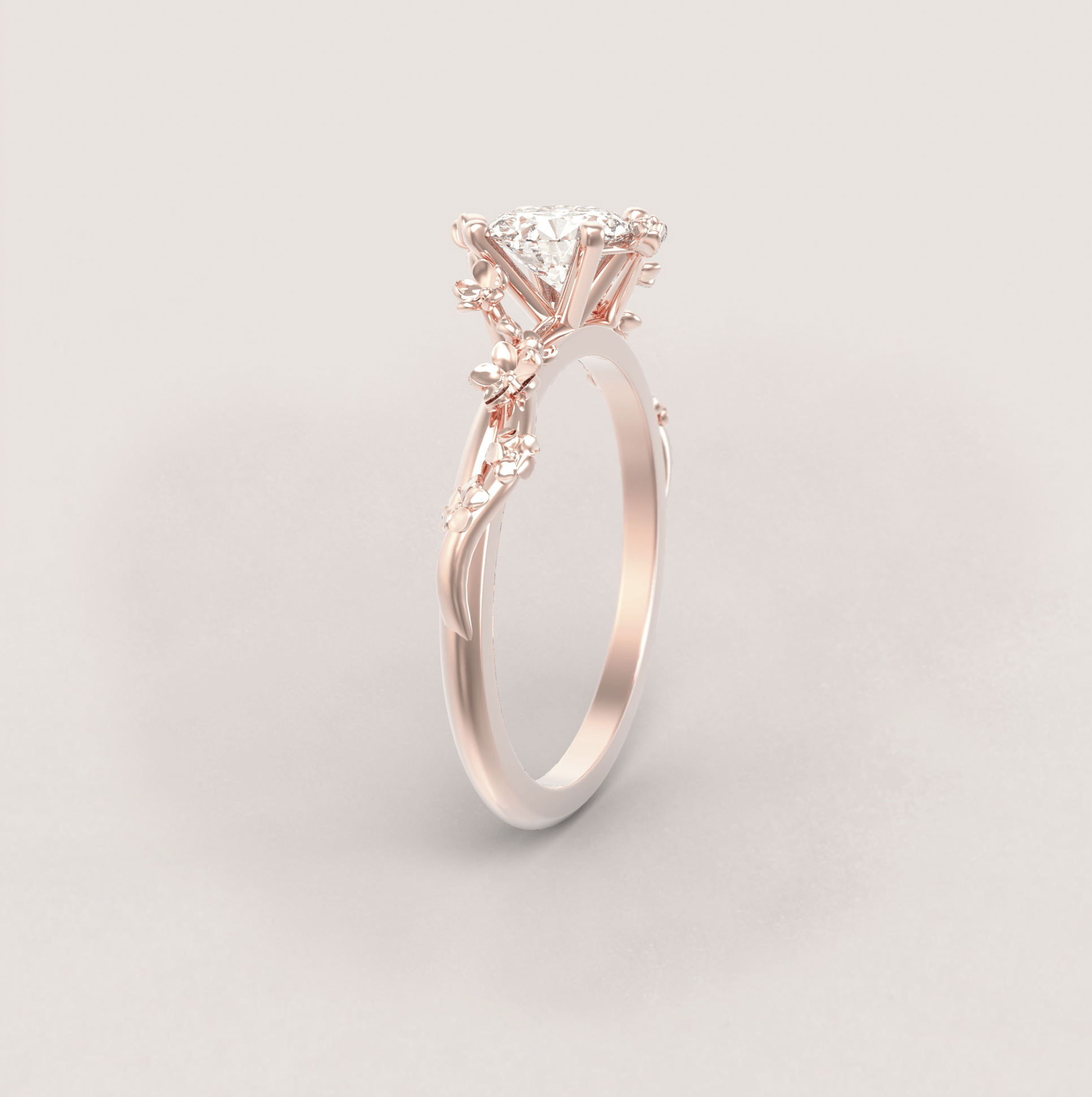 Unique Flowers Engagement Ring No.6 in Rose Gold - Moissanite/Diamond - Roelavi