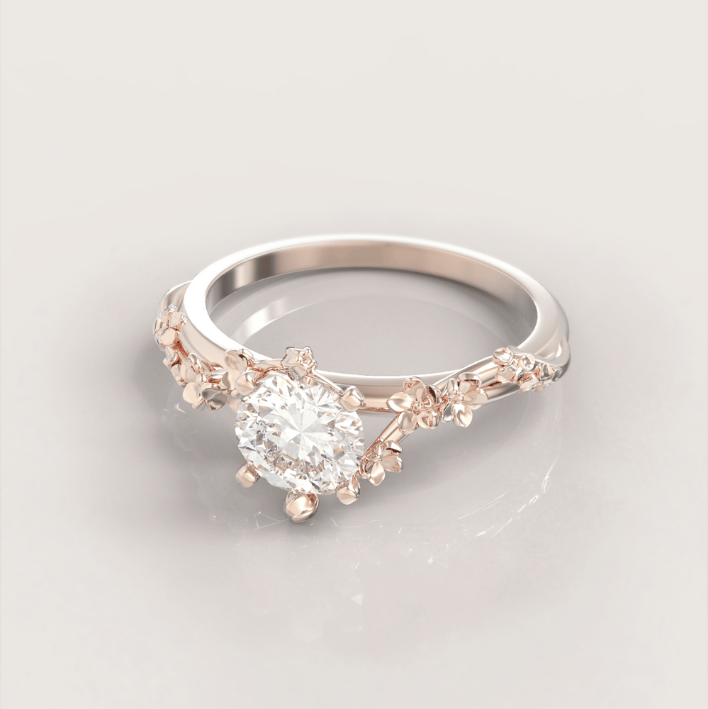 Unique Flowers Engagement Ring No.6 in Rose Gold - Moissanite/Diamond - Roelavi