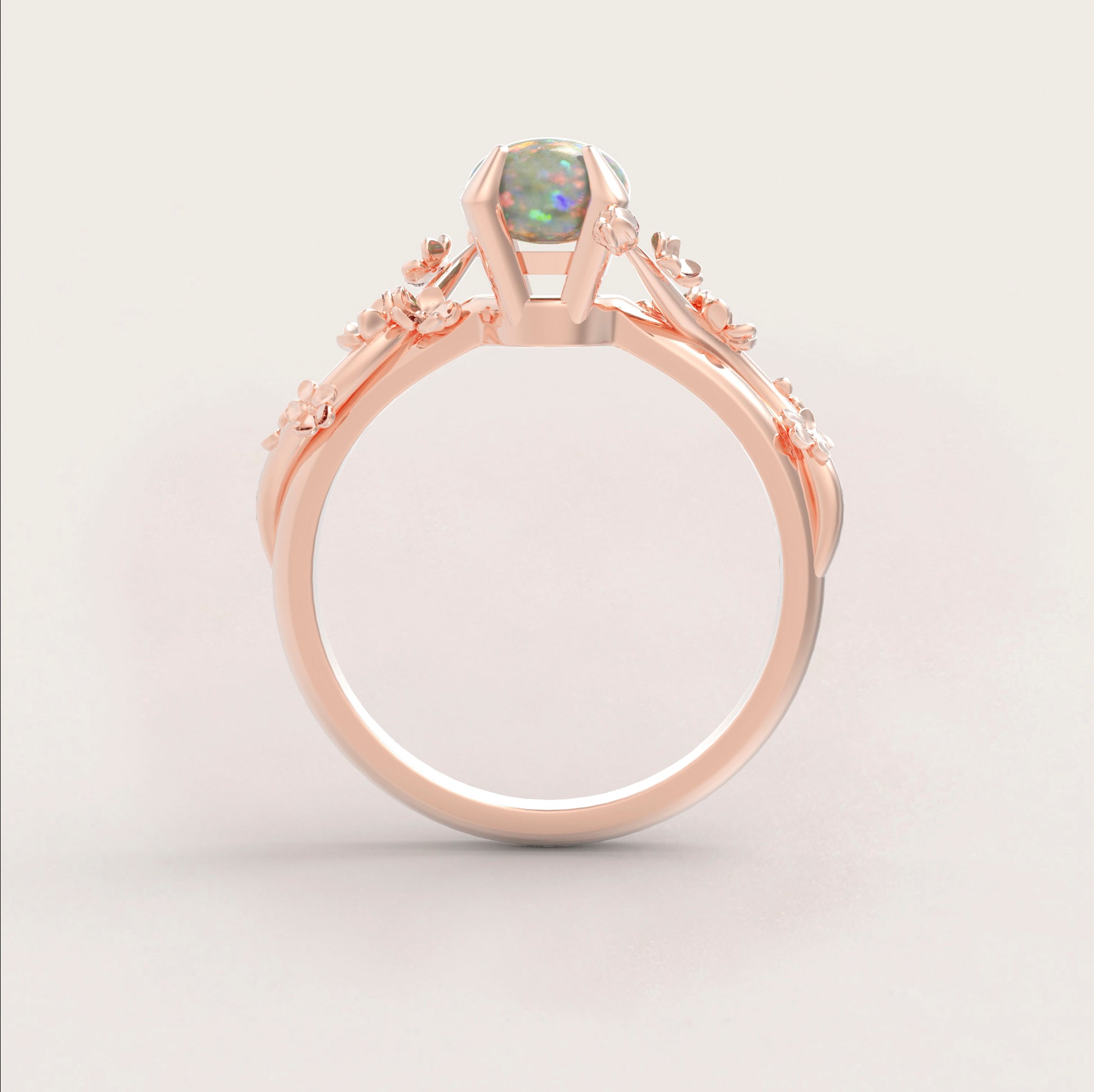 Unique Flowers Engagement Ring No.6 in Rose Gold - Opal - Roelavi