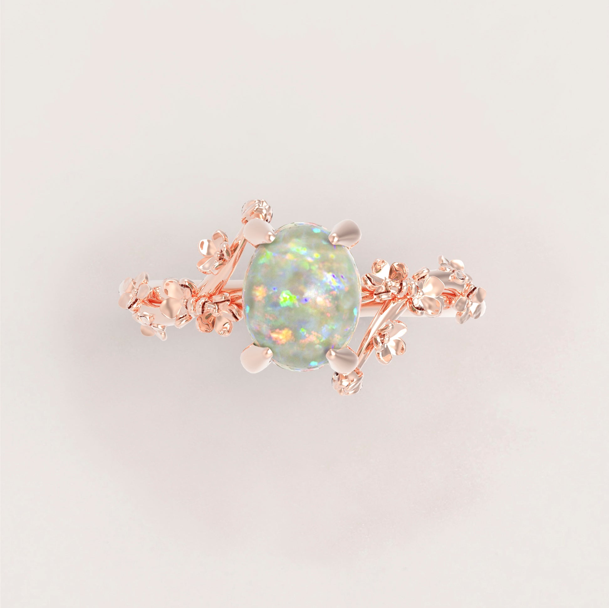 Unique Flowers Engagement Ring No.6 in Rose Gold - Opal - Roelavi