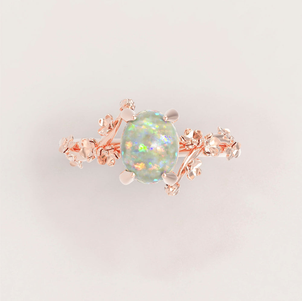 Unique Flowers Engagement Ring No.6 in Rose Gold - Opal