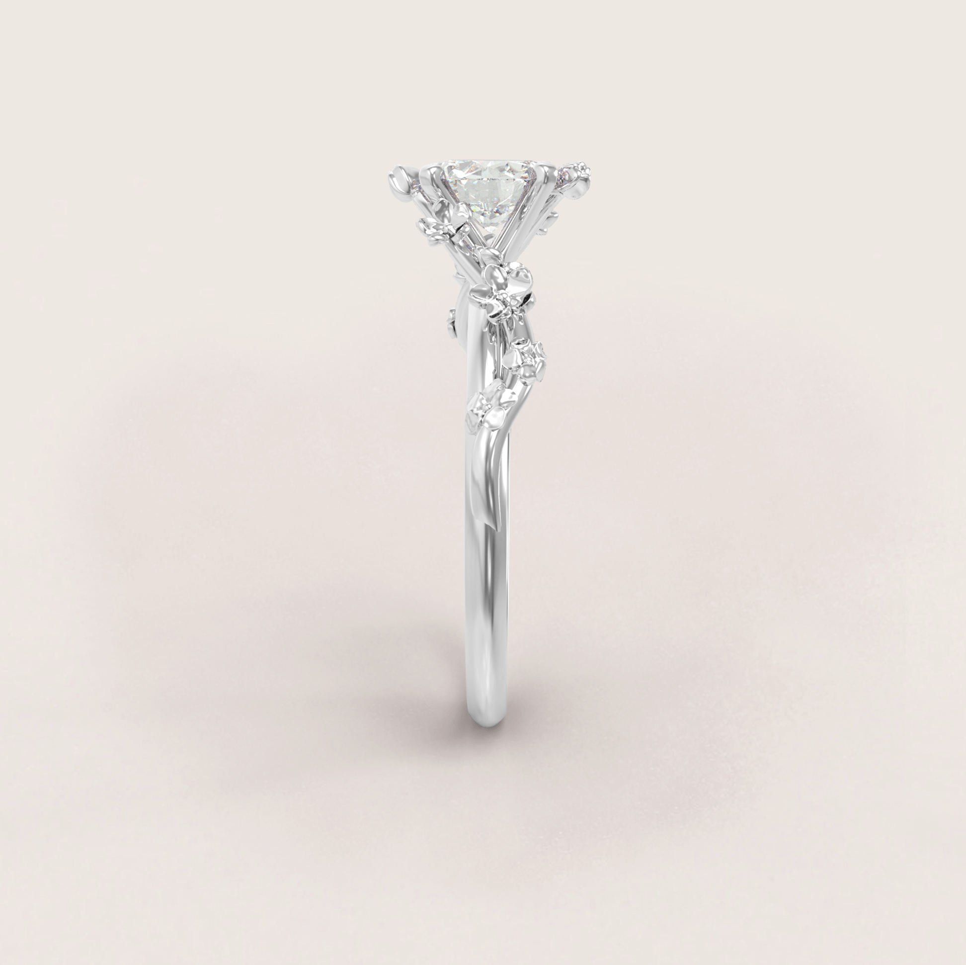 Unique Flowers Engagement Ring No.6 in White Gold - Moissanite/Diamond - Roelavi