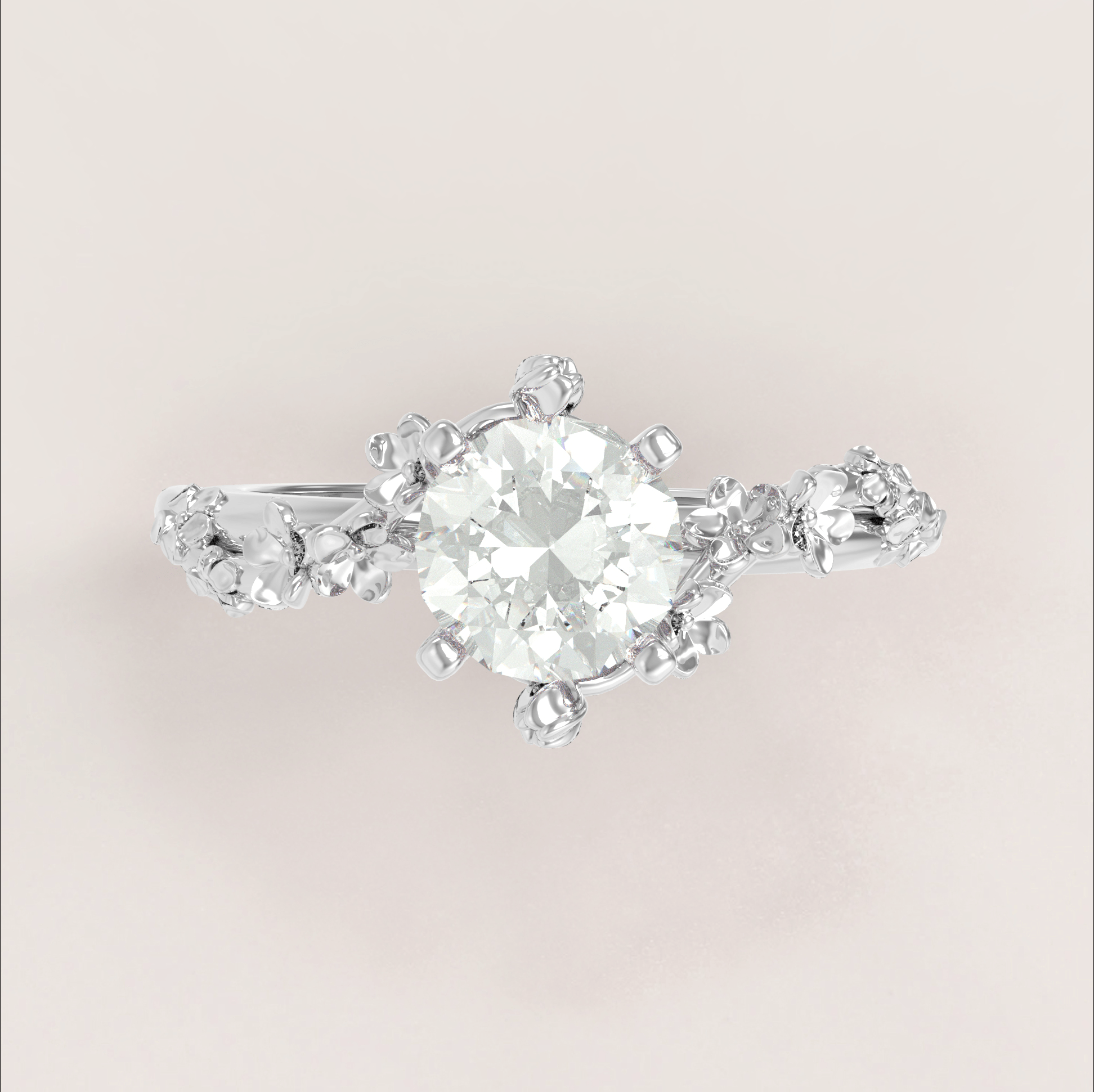 Unique Flowers Engagement Ring No.6 in White Gold - Moissanite/Diamond - Roelavi