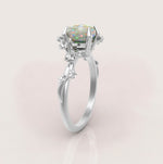 Unique Flowers Engagement Ring No.6 in White Gold - Opal