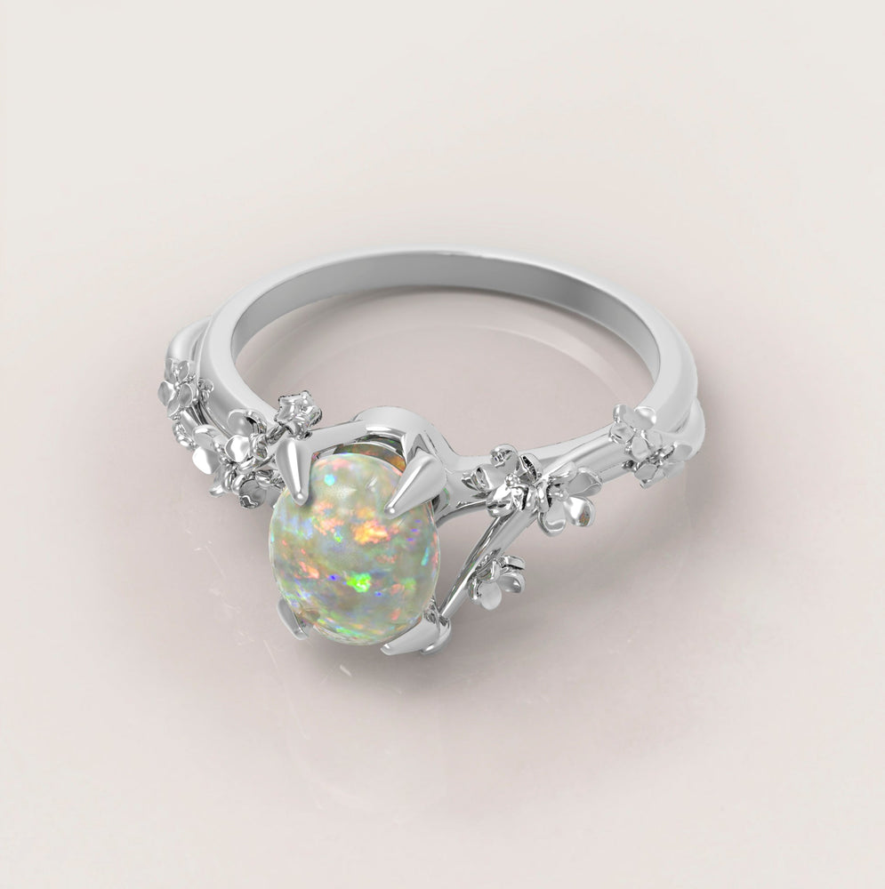 Unique Flowers Engagement Ring No.6 in White Gold - Opal - Roelavi