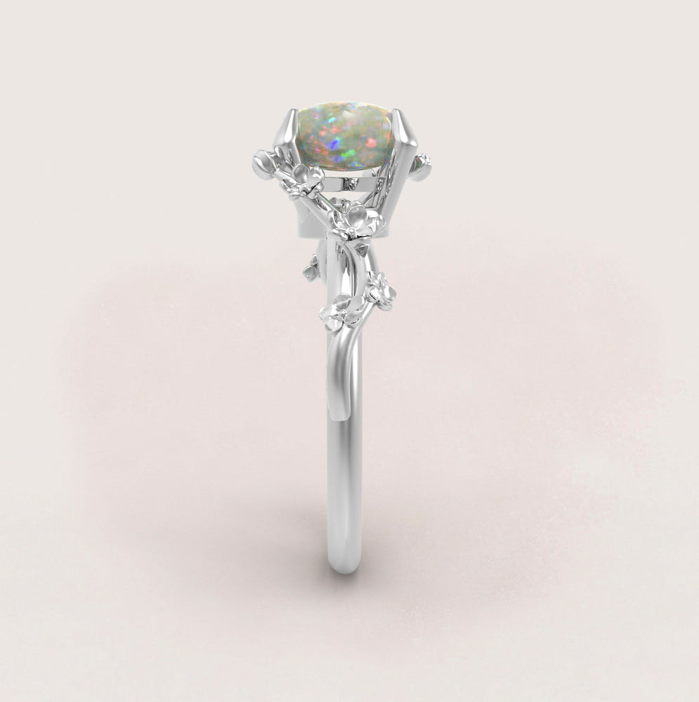 Unique Flowers Engagement Ring No.6 in White Gold - Opal - Roelavi