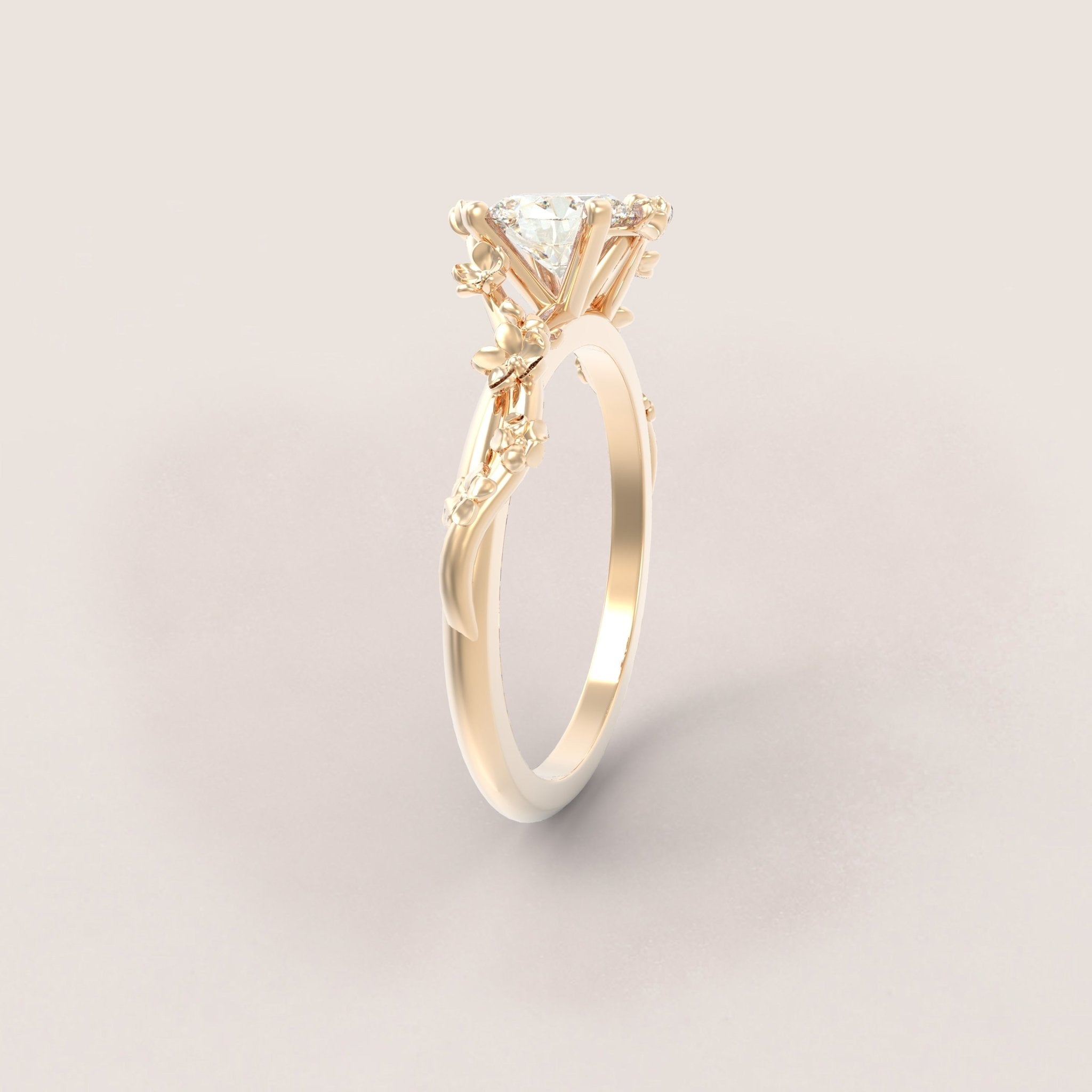 Unique Flowers Engagement Ring No.6 in Yellow Gold - Moissanite/Diamond - Roelavi