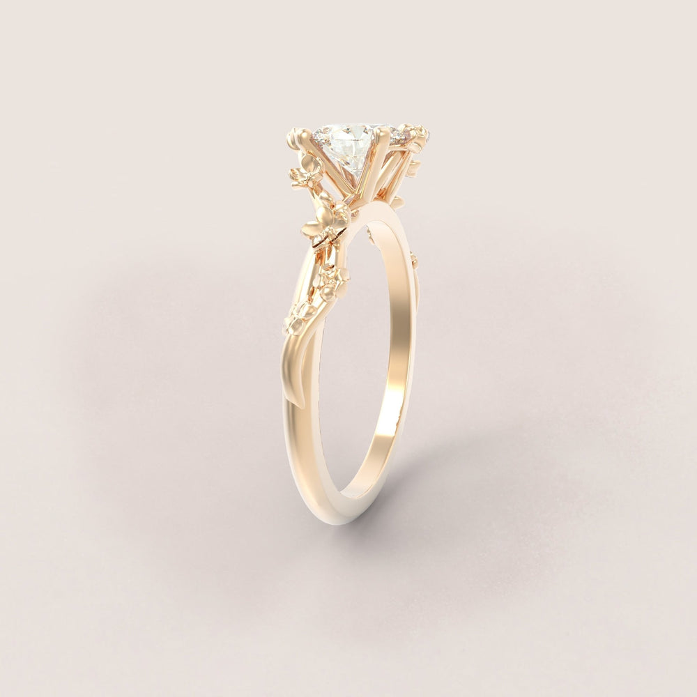Unique Flowers Engagement Ring No.6 in Yellow Gold - Moissanite/Diamond