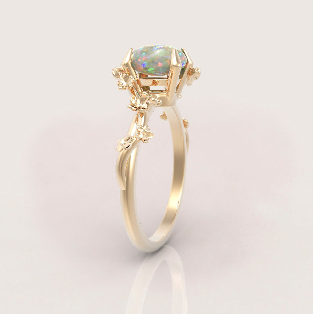 Unique Flowers Engagement Ring No.6 in Yellow Gold - Opal