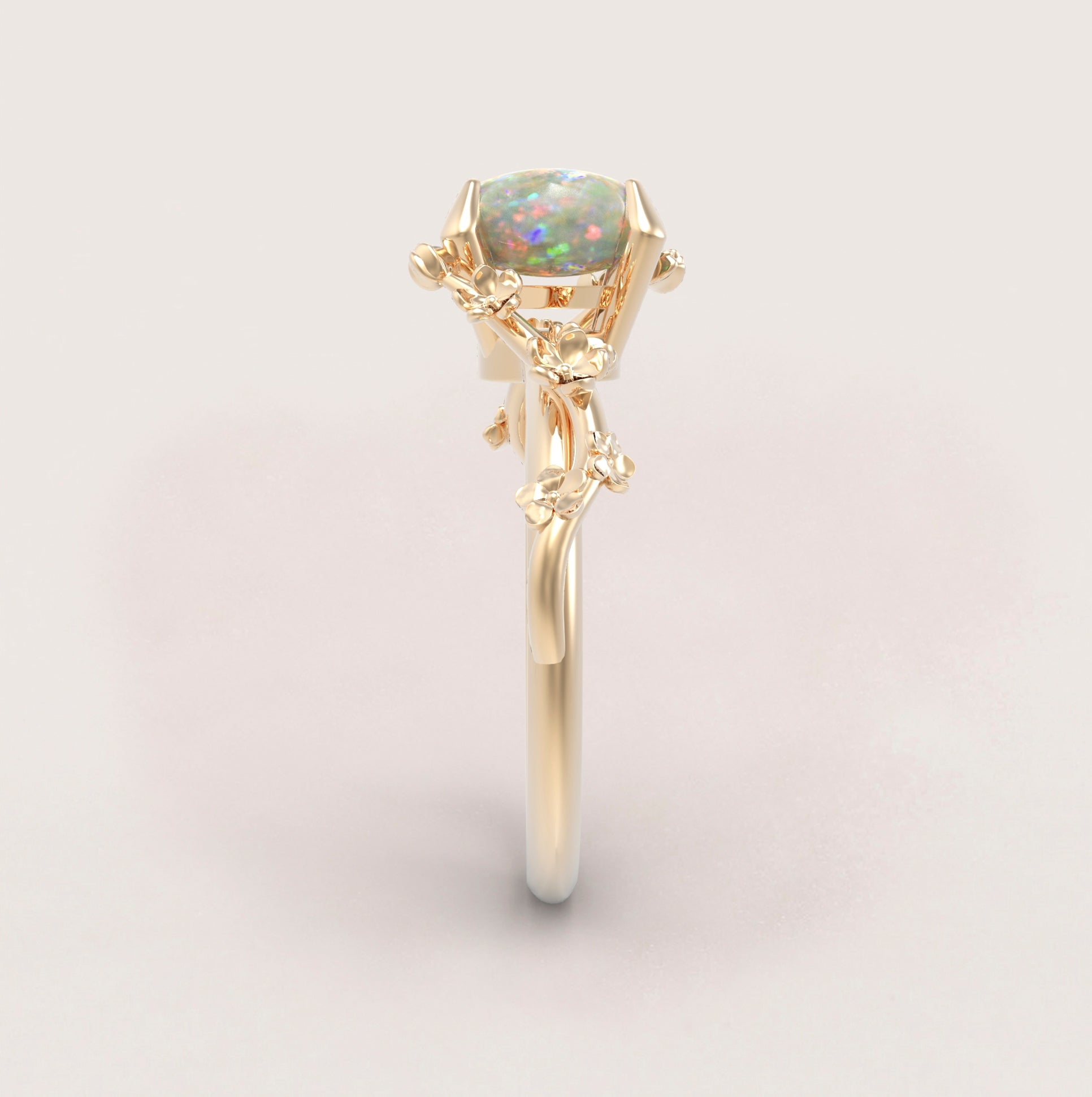 Unique Flowers Engagement Ring No.6 in Yellow Gold - Opal - Roelavi