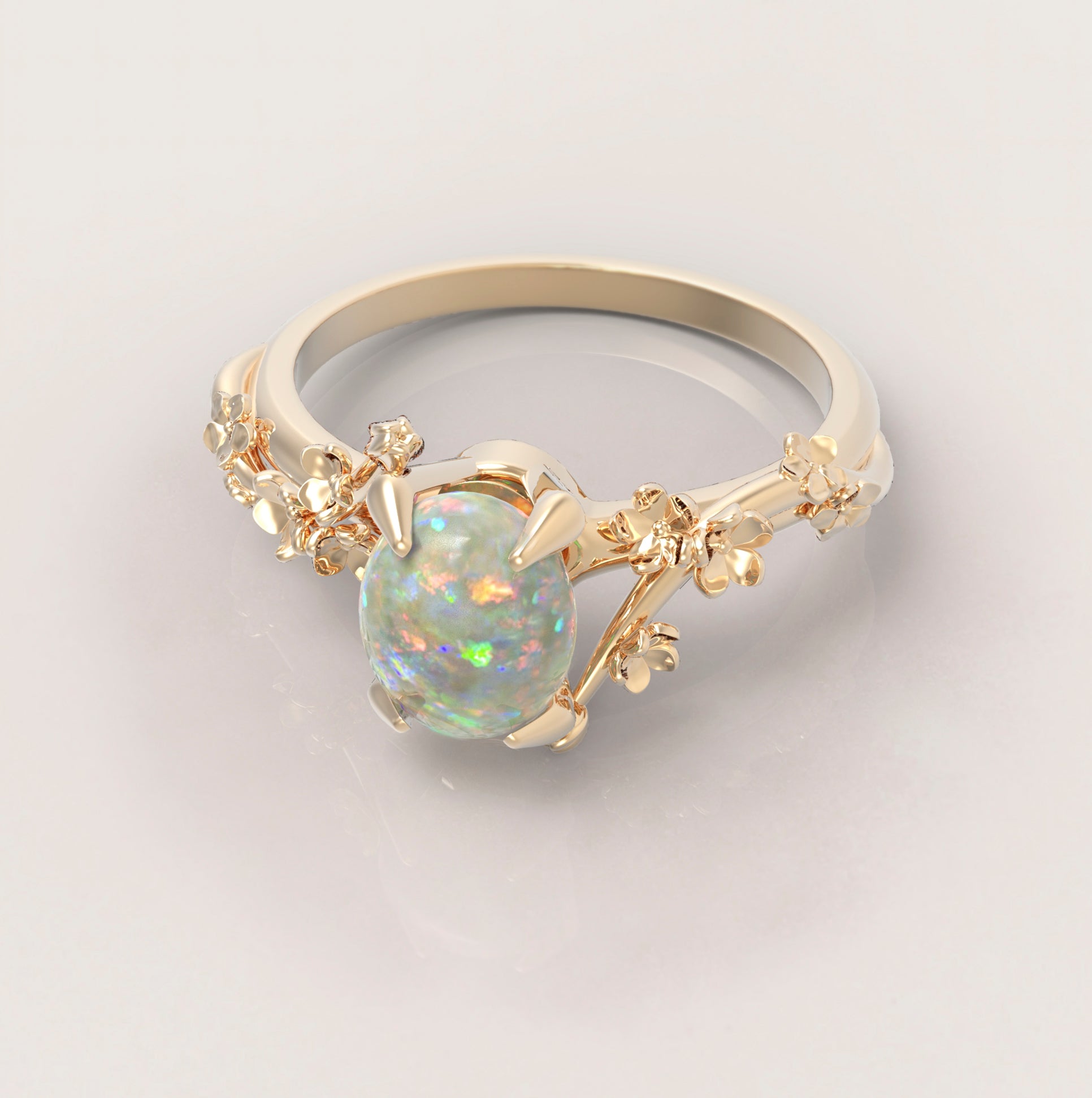 Unique Flowers Engagement Ring No.6 in Yellow Gold - Opal - Roelavi