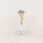 Unique Flowers Engagement Ring No.6 Version 2 in White Band/Yellow Flowers Gold - Opal - Roelavi